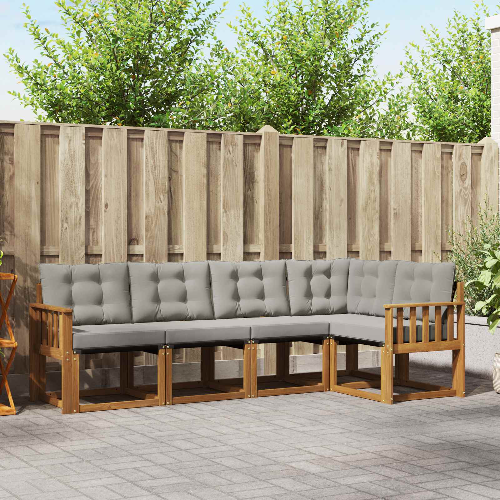 Outdoor-Sofagarnitur mit Kissen 5 pcs Natürlich und Hellgrau