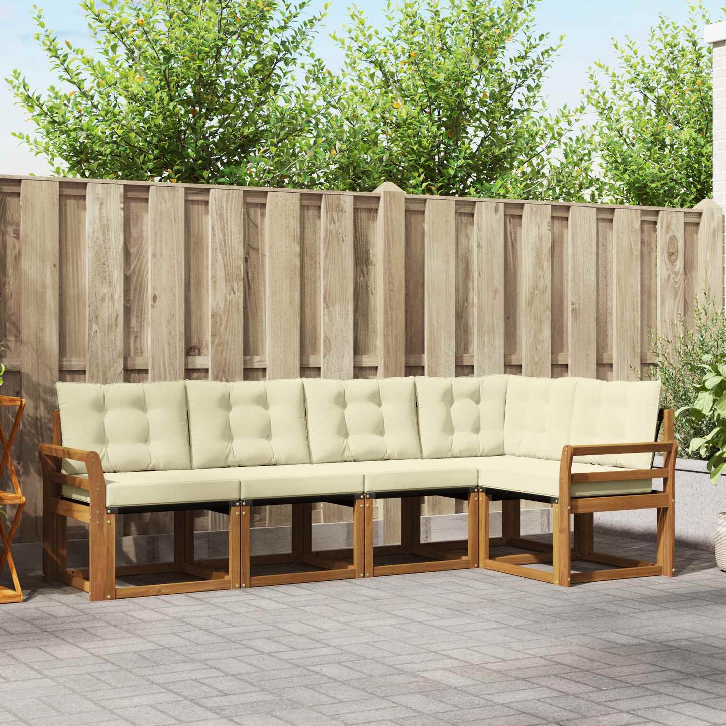 Outdoor-Sofagarnitur 5 stk. Natur und Creme