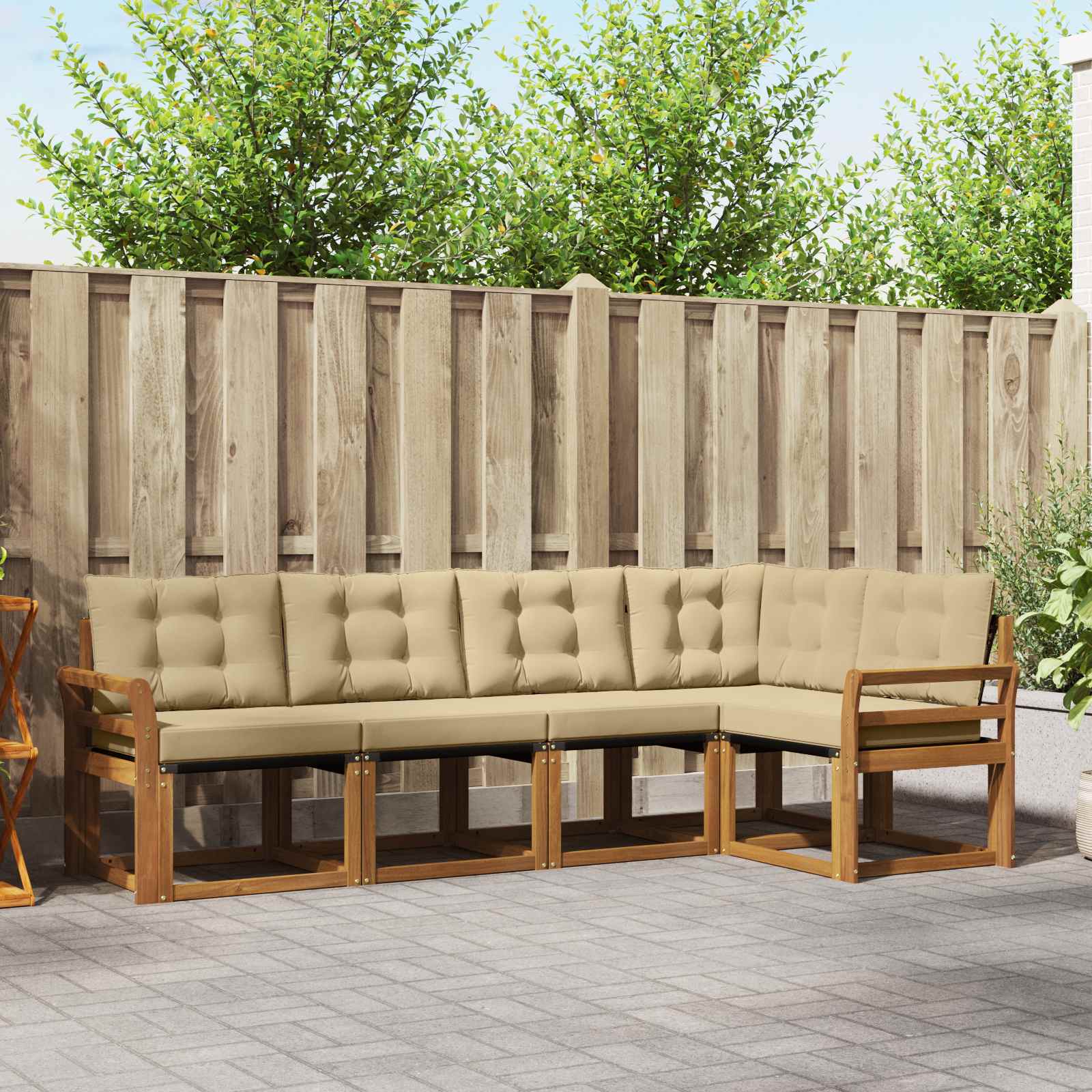 Outdoor-Sofagarnitur 5 stk. Natur und Beige