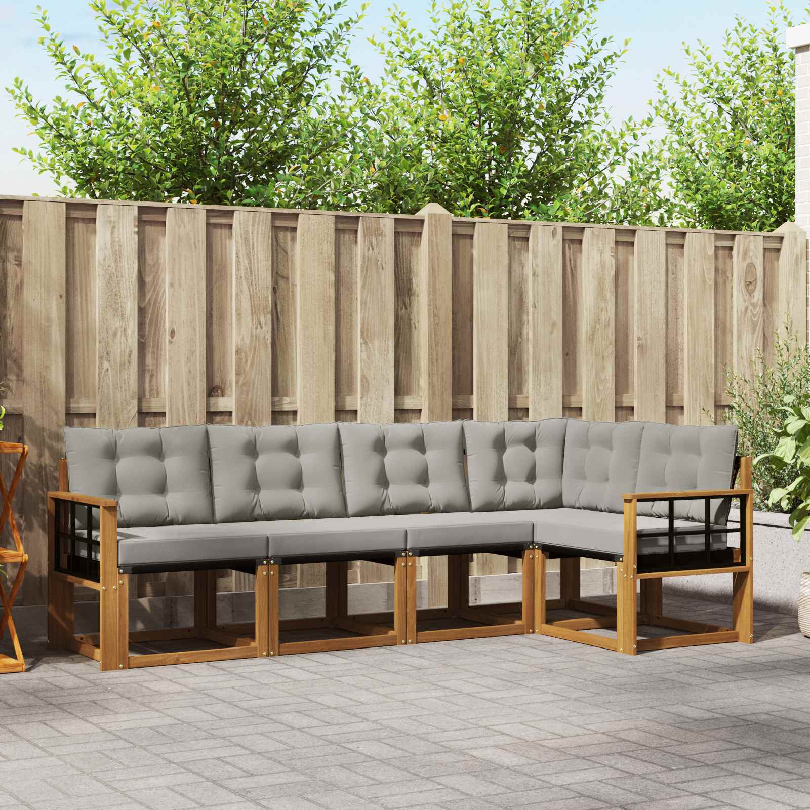 Outdoor-Sofagarnitur mit Kissen 5 pcs Natürlich und Hellgrau