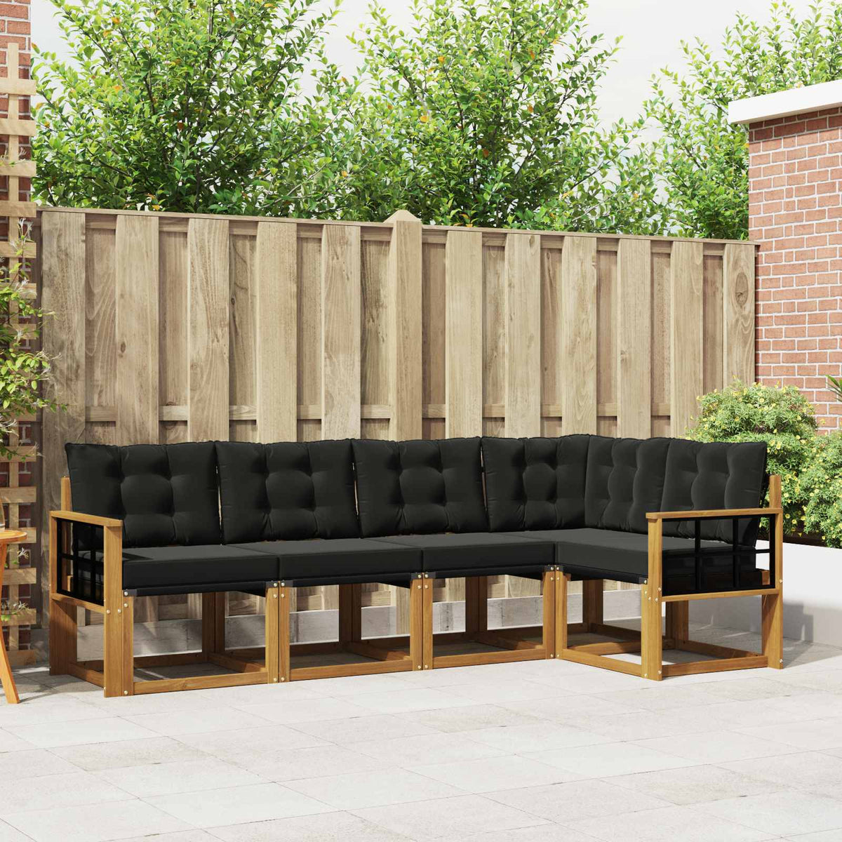 Outdoor-Sofagarnitur 5 stk. Natur und Schwarz