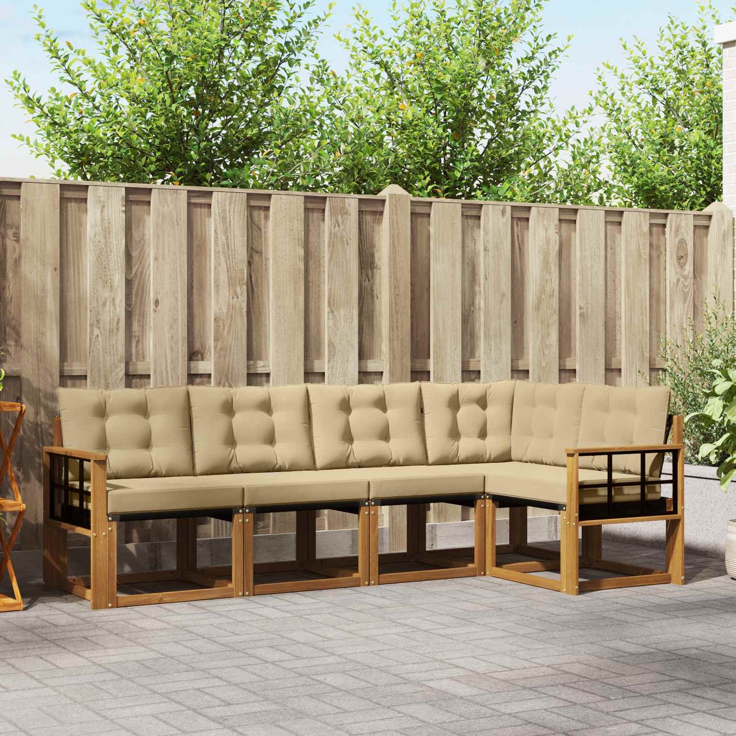 Outdoor-Sofagarnitur 5 stk. Natur und Beige