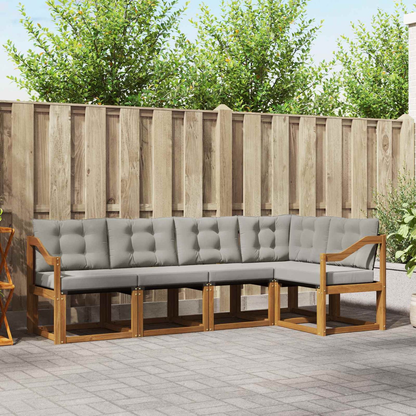 Outdoor-Sofagarnitur mit Kissen 5 pcs Natürlich und Hellgrau