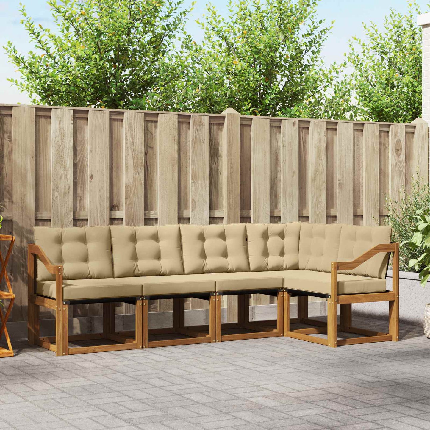 Outdoor-Sofagarnitur 5 stk. Natur und Beige