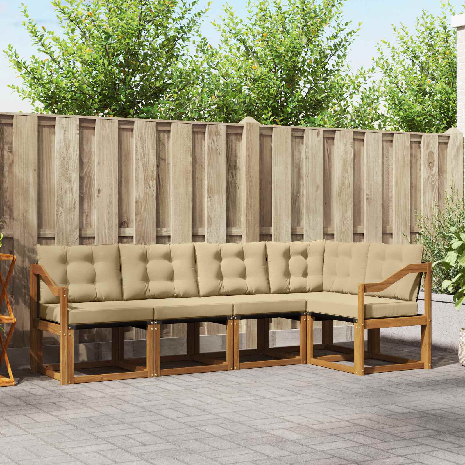 Outdoor-Sofagarnitur 5 stk. Natur und Beige