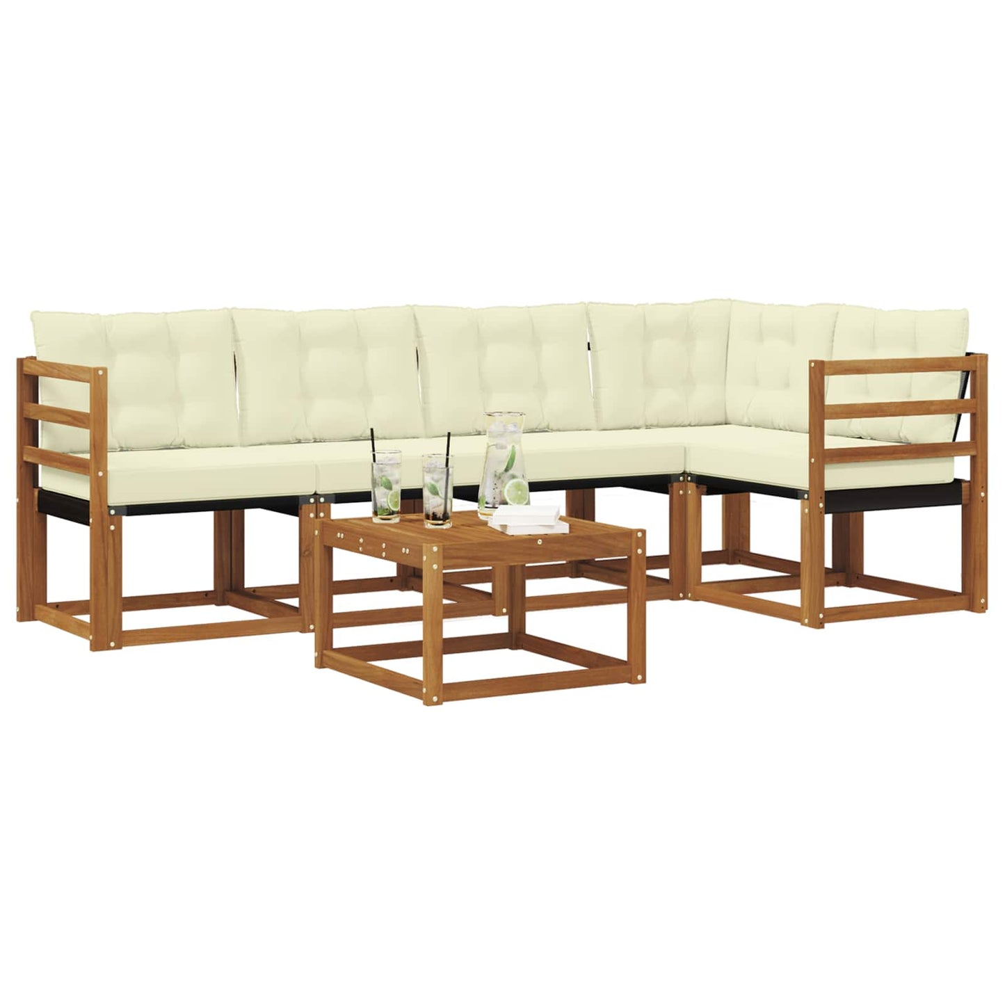 Outdoor-Sofagarnitur mit Kissen 6 pcs Natur und Creme