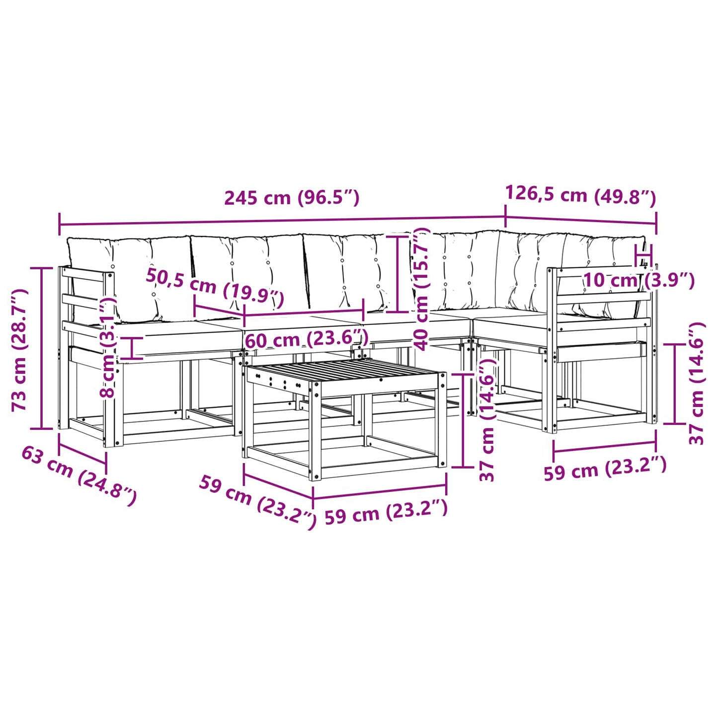 Outdoor-Sofagarnitur mit Kissen 6 pcs Natur und Creme