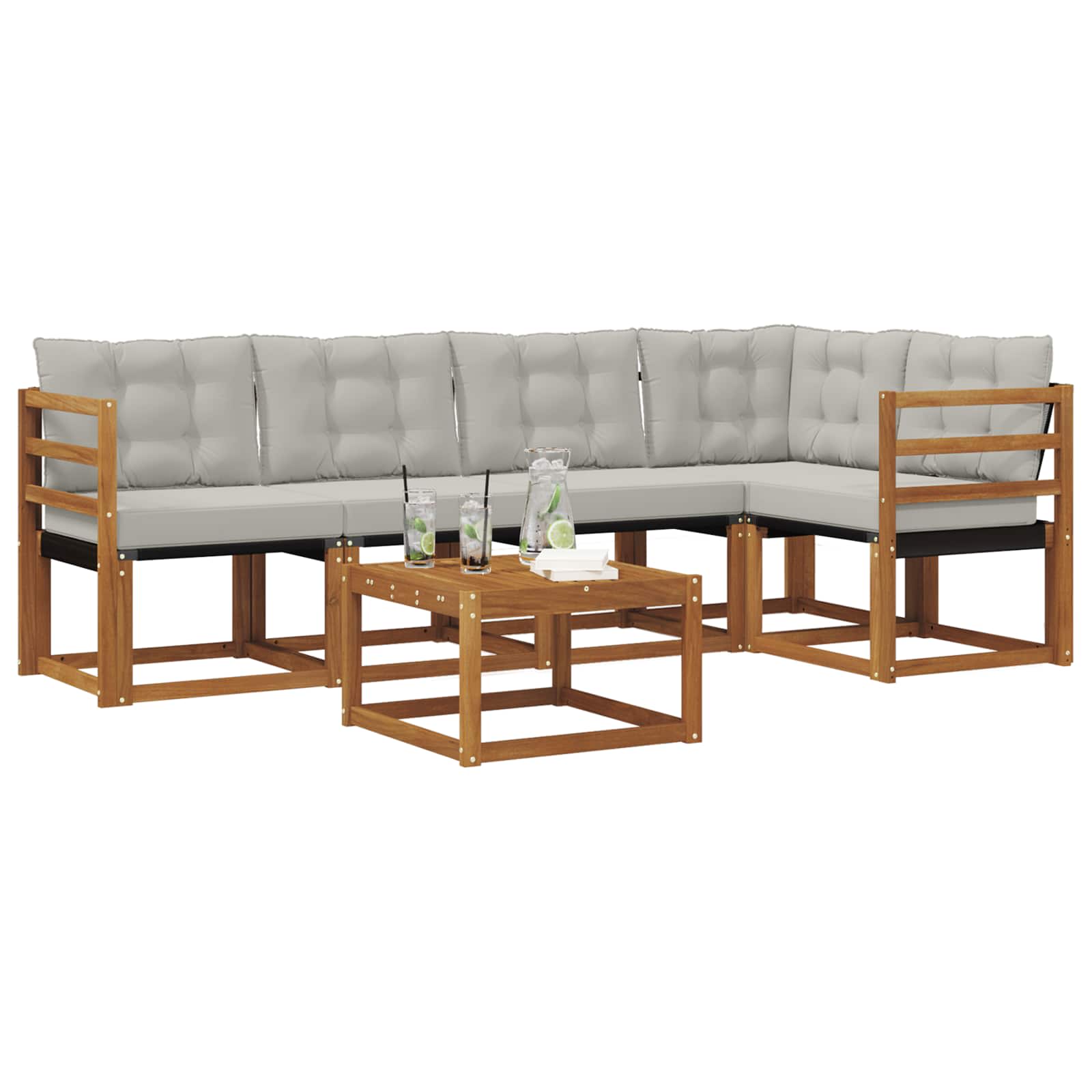 Outdoor-Sofagarnitur mit Kissen 6 pcs Natürlich und Hellgrau