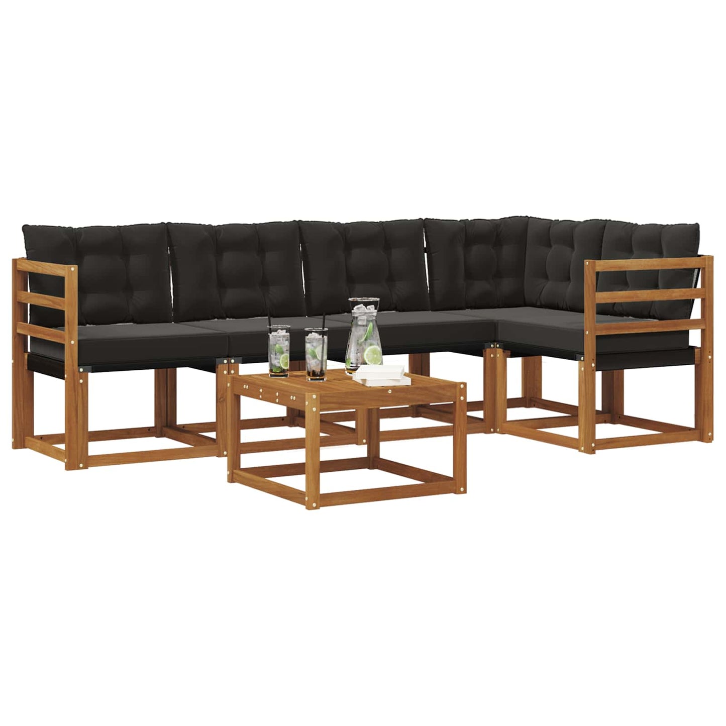 Outdoor-Sofagarnitur mit Kissen 6 pcs Natürlich und Schwarz