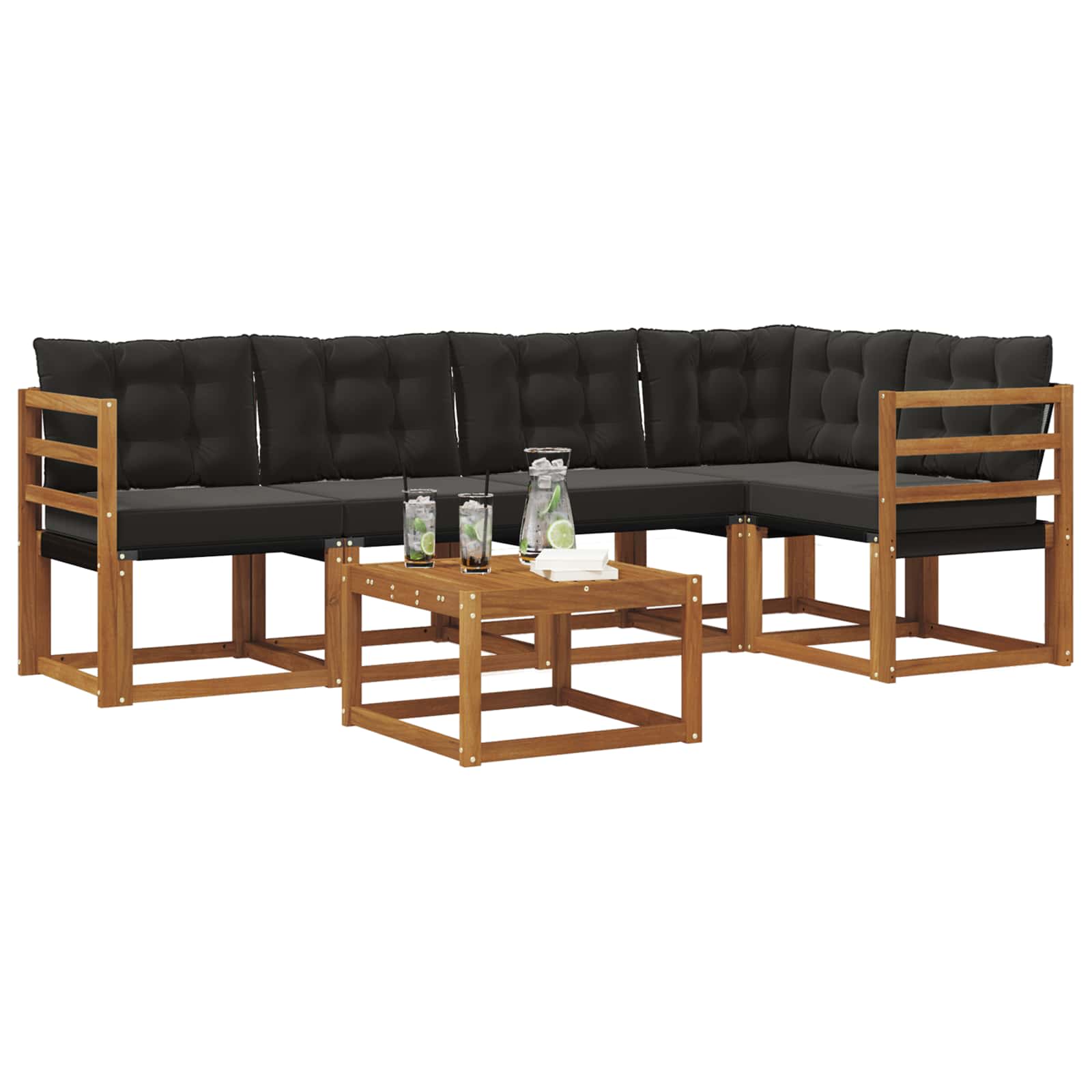 Outdoor-Sofagarnitur mit Kissen 6 pcs Natürlich und Schwarz