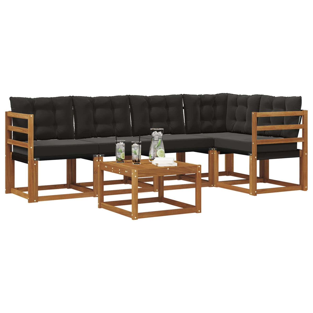 Outdoor-Sofagarnitur 6 stk. Natur und Schwarz