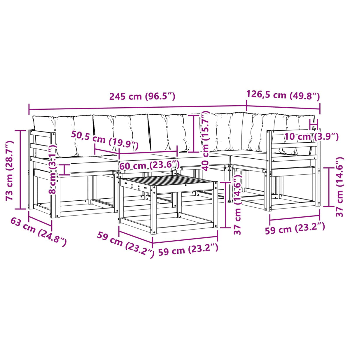 Outdoor-Sofagarnitur 6 stk. Natur und Schwarz