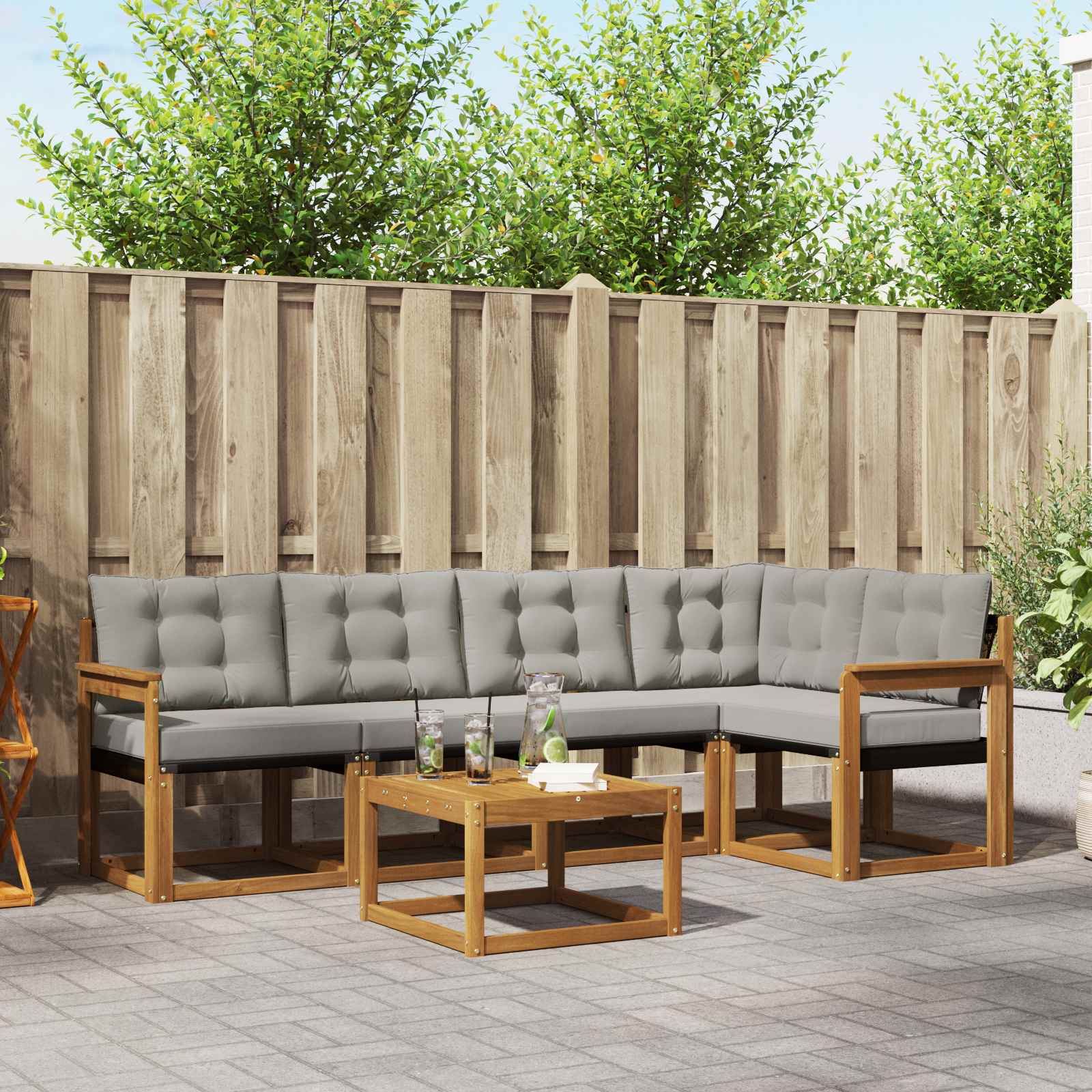 Outdoor-Sofagarnitur mit Kissen 6 pcs Natürlich und Hellgrau