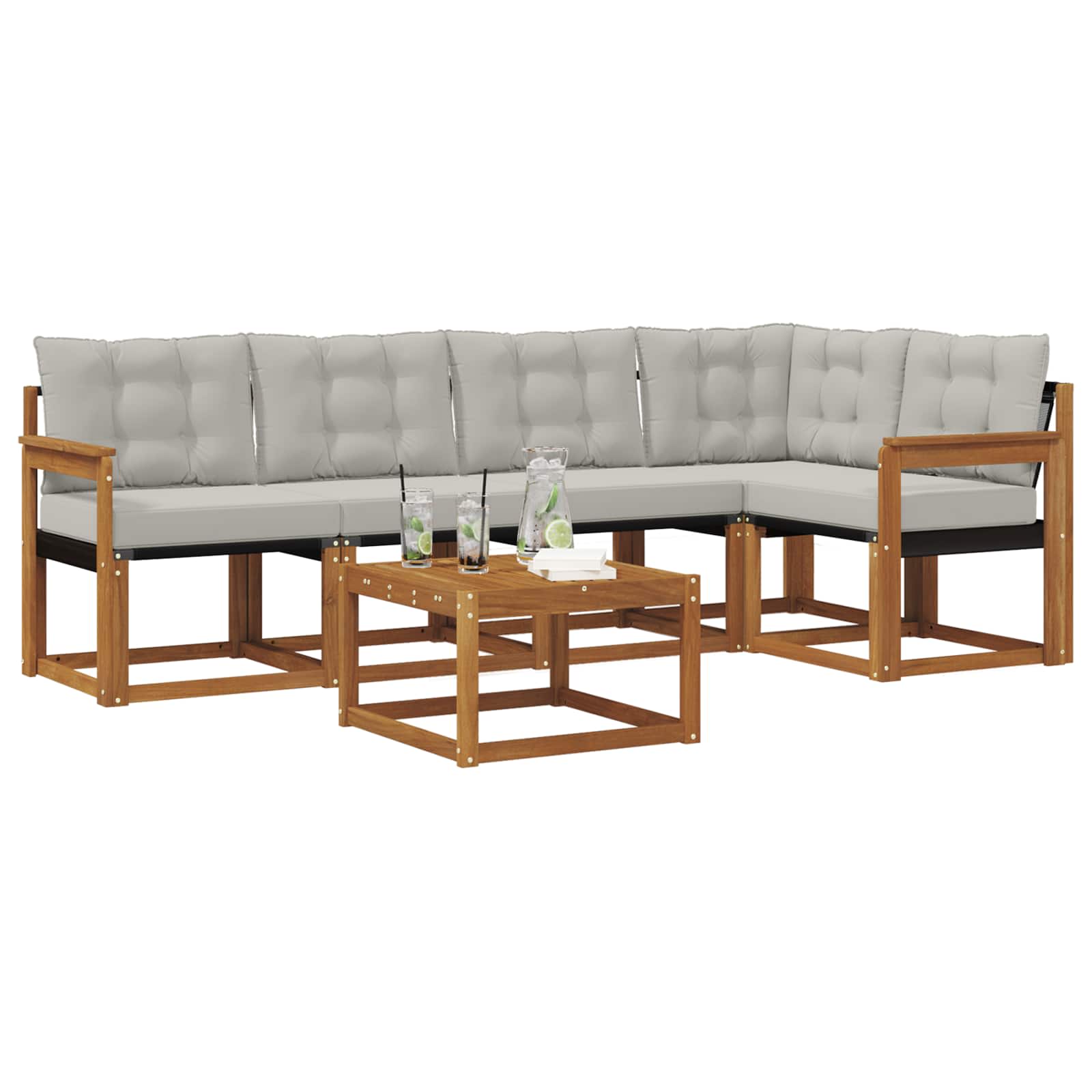 Outdoor-Sofagarnitur mit Kissen 6 pcs Natürlich und Hellgrau