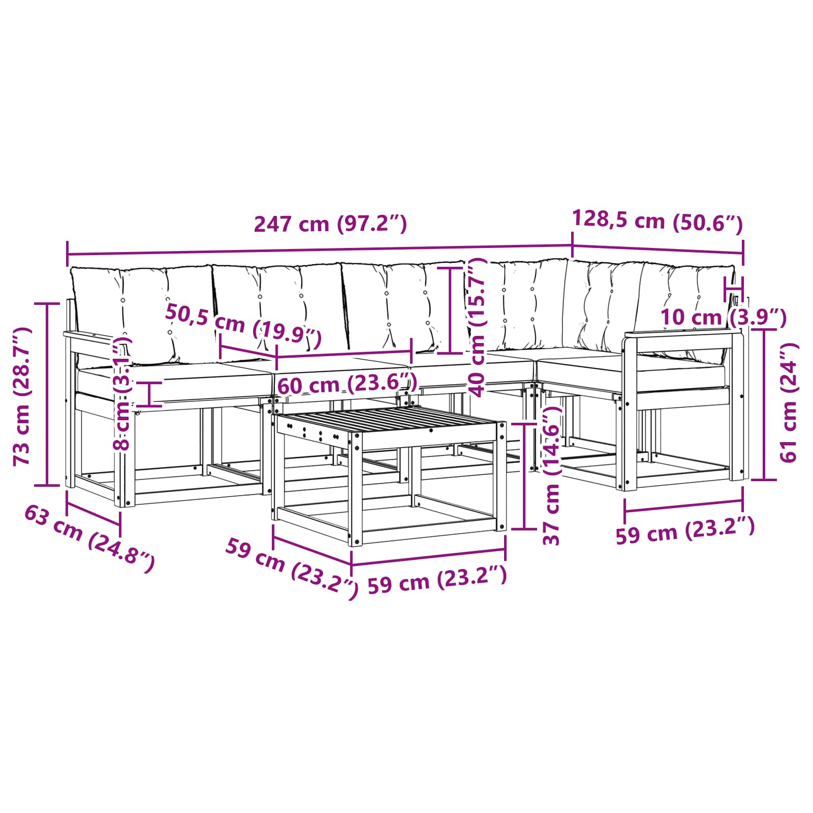 Outdoor-Sofagarnitur 6 stk. Natur und Beige
