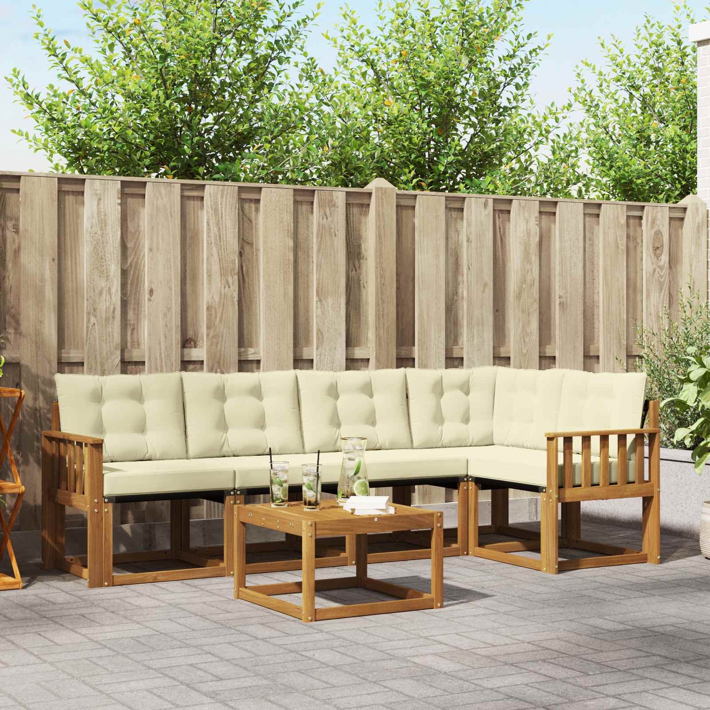 Outdoor-Sofagarnitur 6 stk. Natur und Creme