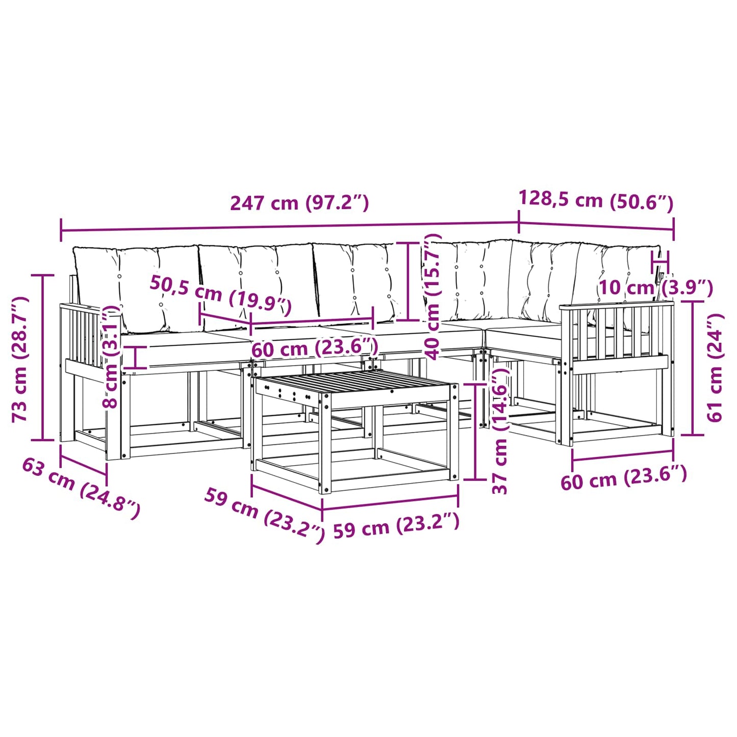 Outdoor-Sofagarnitur 6 stk. Natur und Creme
