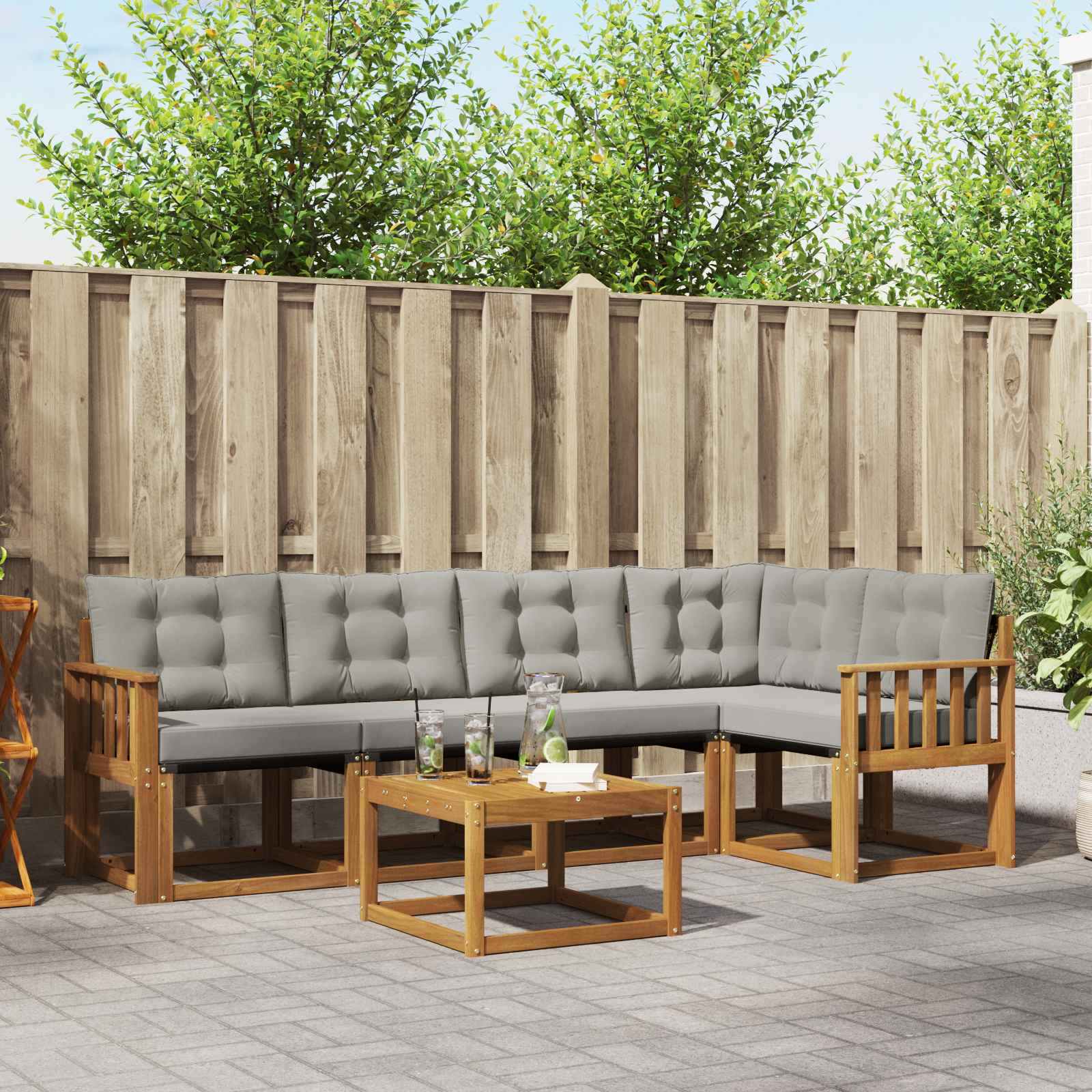 Outdoor-Sofagarnitur mit Kissen 6 pcs Natürlich und Hellgrau