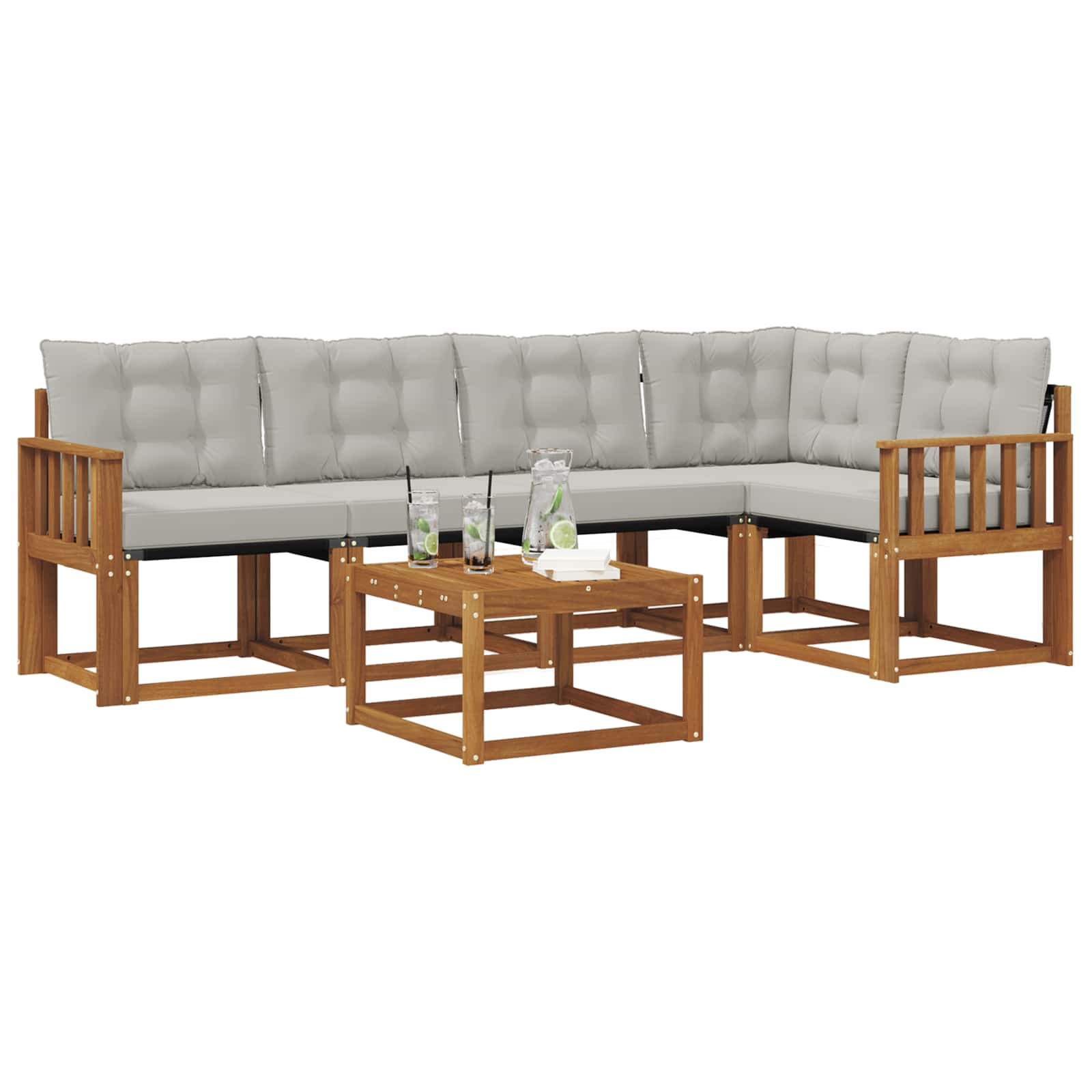Outdoor-Sofagarnitur mit Kissen 6 pcs Natürlich und Hellgrau