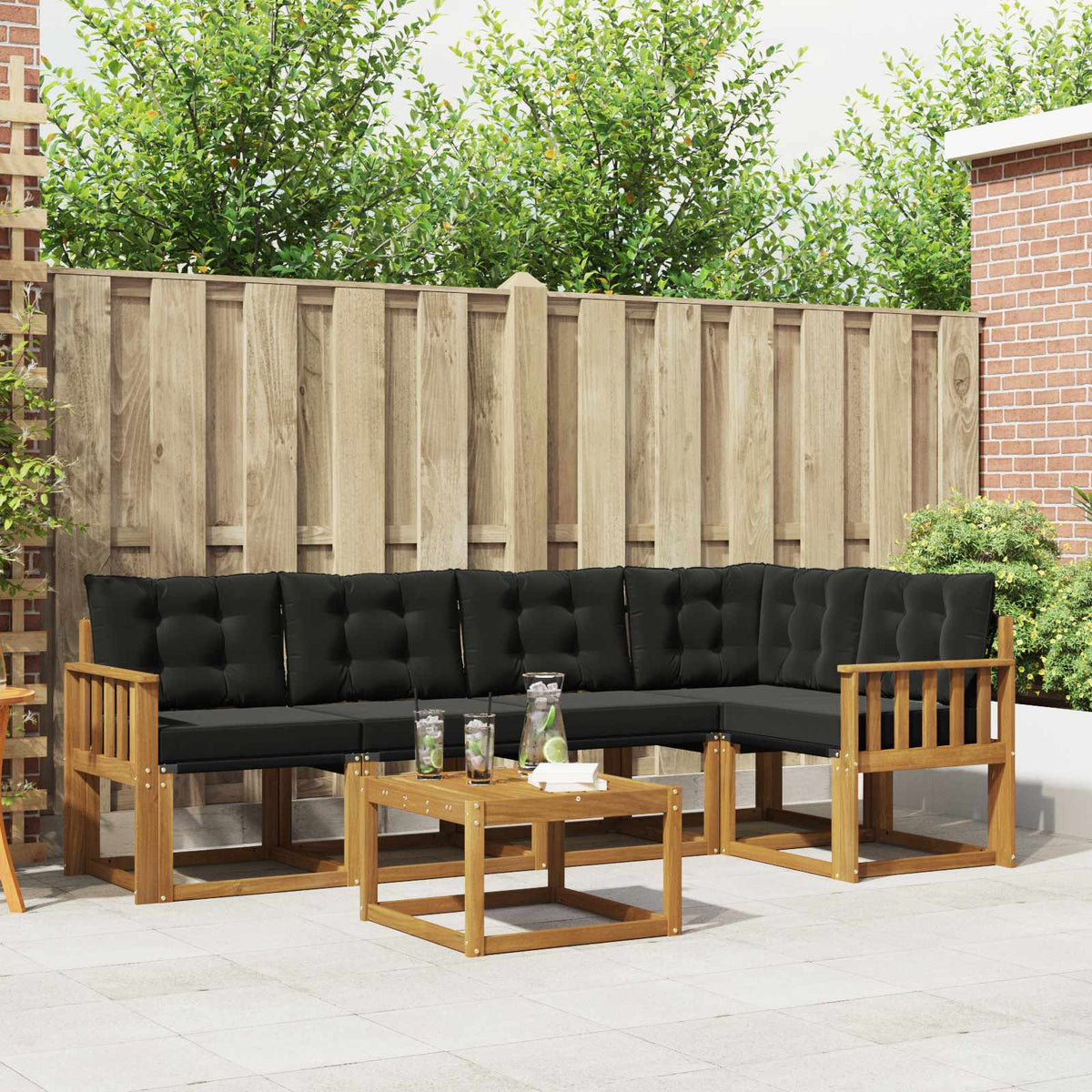 Outdoor-Sofagarnitur 6 stk. Natur und Schwarz