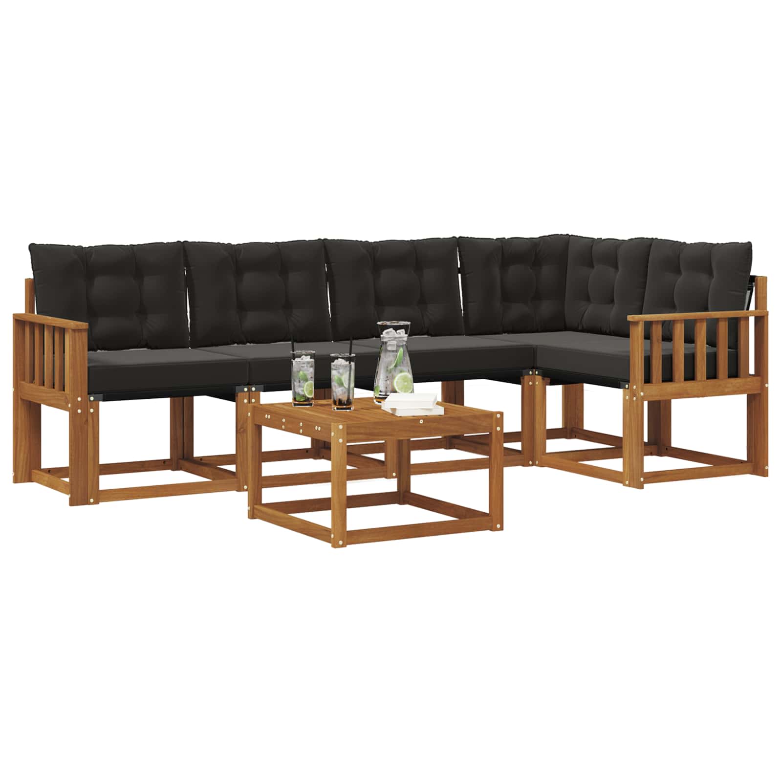 Outdoor-Sofagarnitur mit Kissen 6 pcs Natürlich und Schwarz