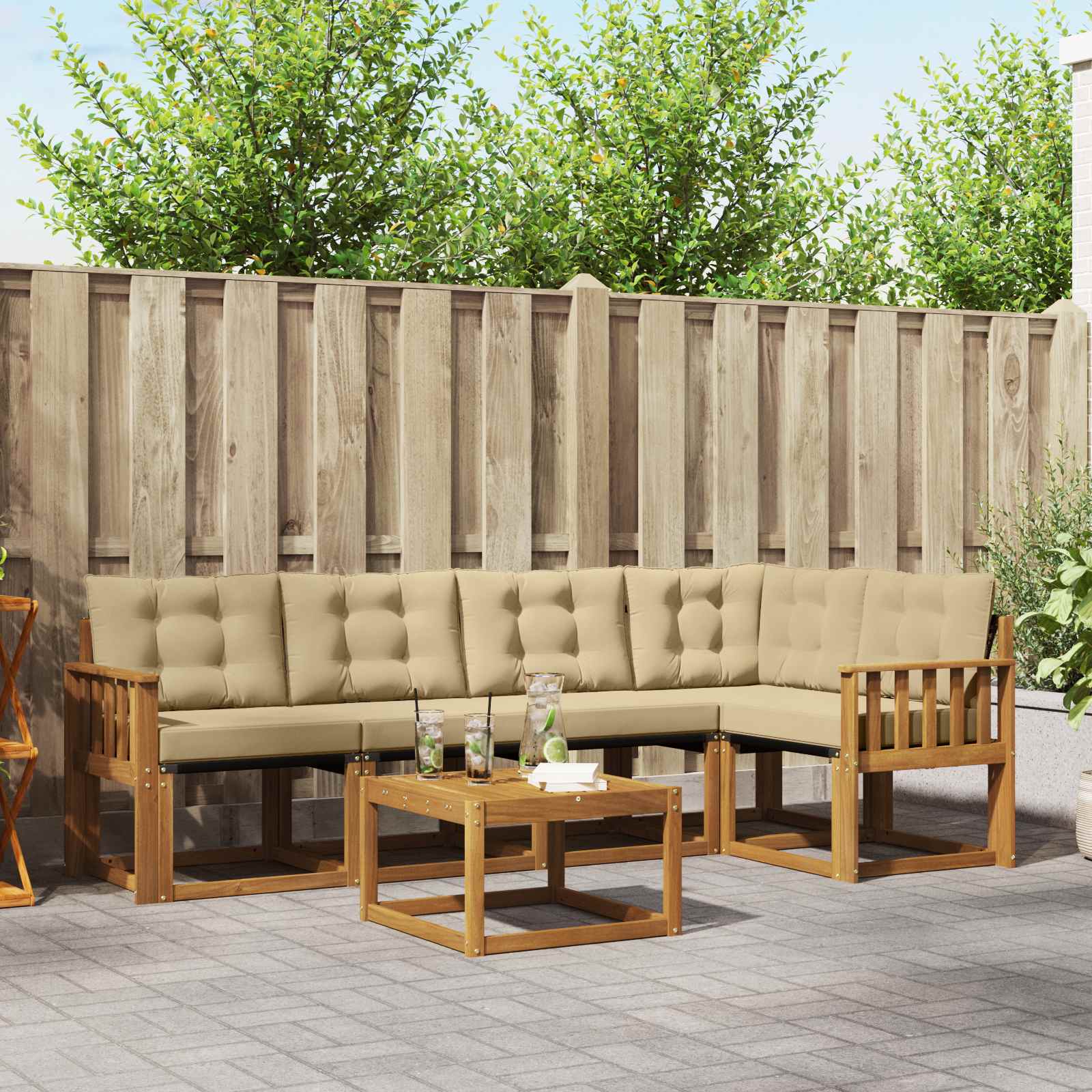 Outdoor-Sofagarnitur 6 stk. Natur und Beige