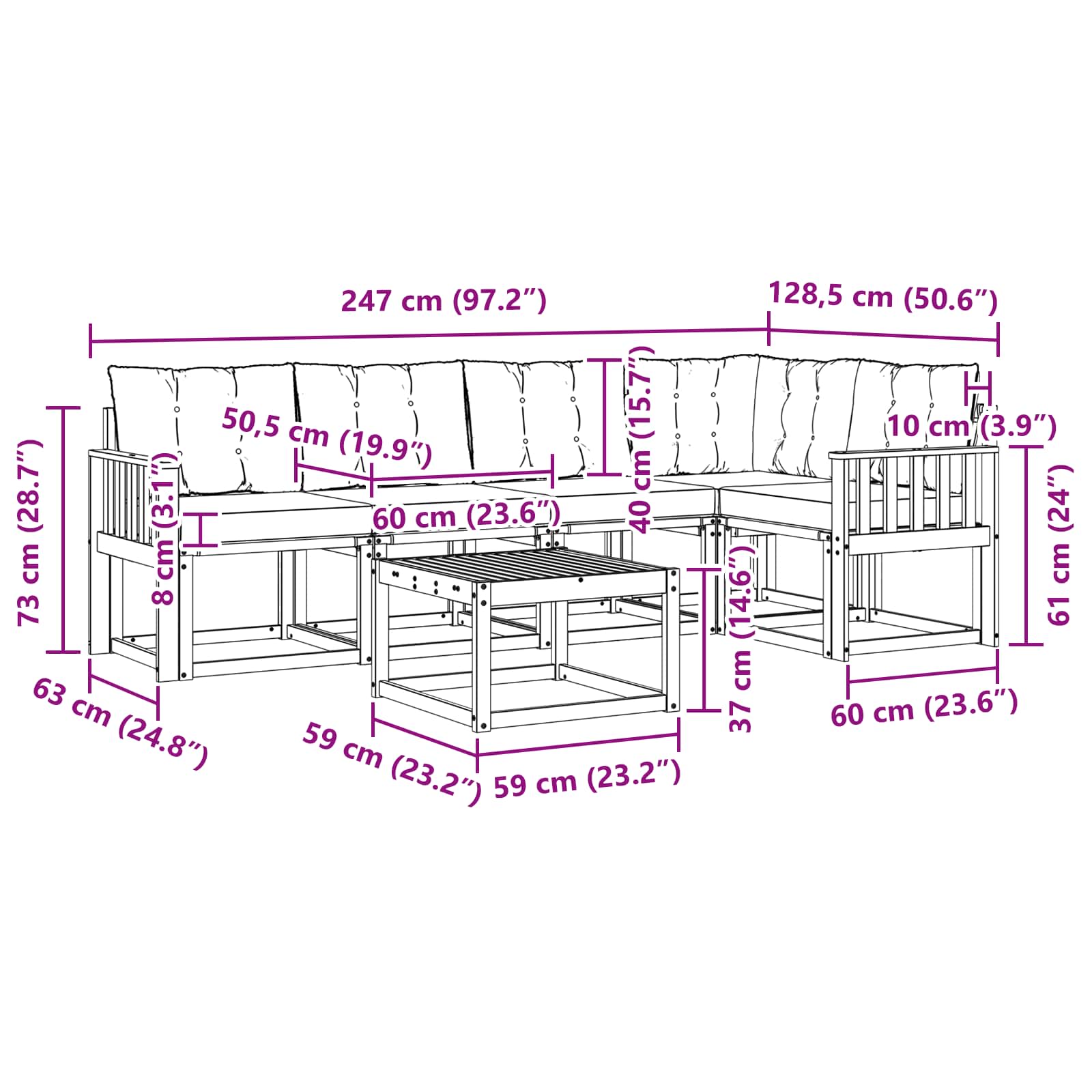 Outdoor-Sofagarnitur 6 stk. Natur und Beige