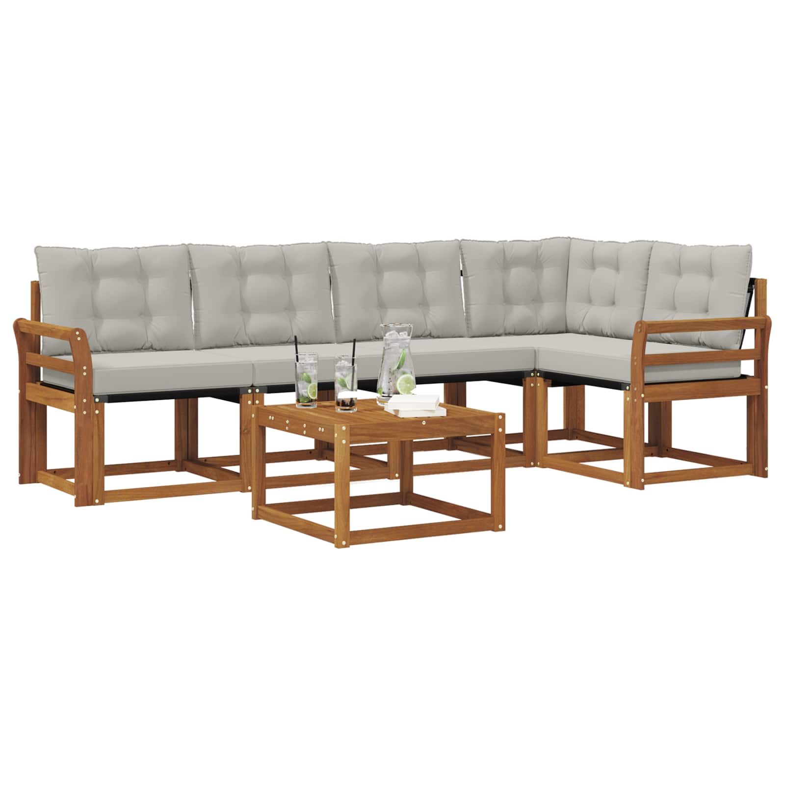 Outdoor-Sofagarnitur mit Kissen 6 pcs Natürlich und Hellgrau