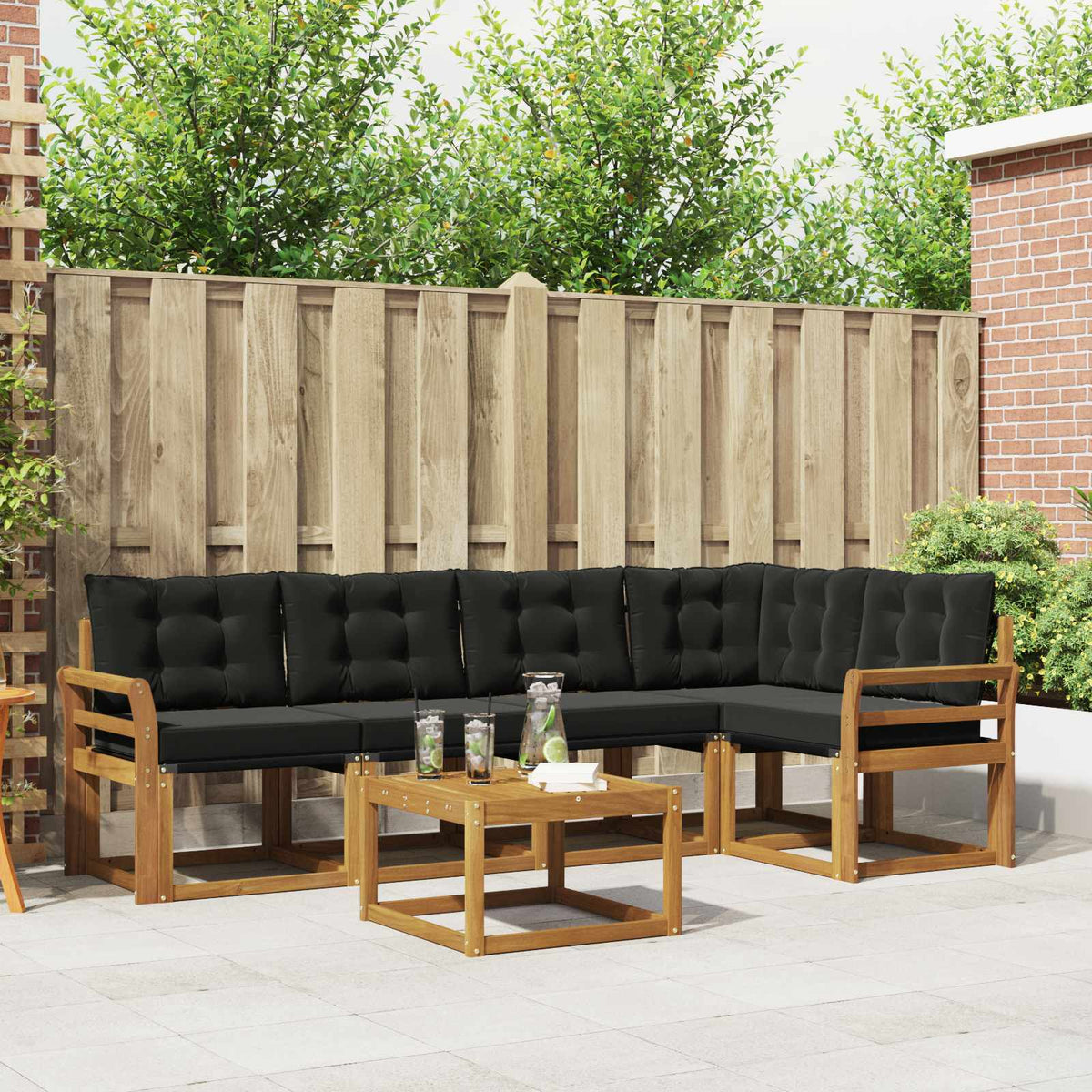 Outdoor-Sofagarnitur 6 stk. Natur und Schwarz