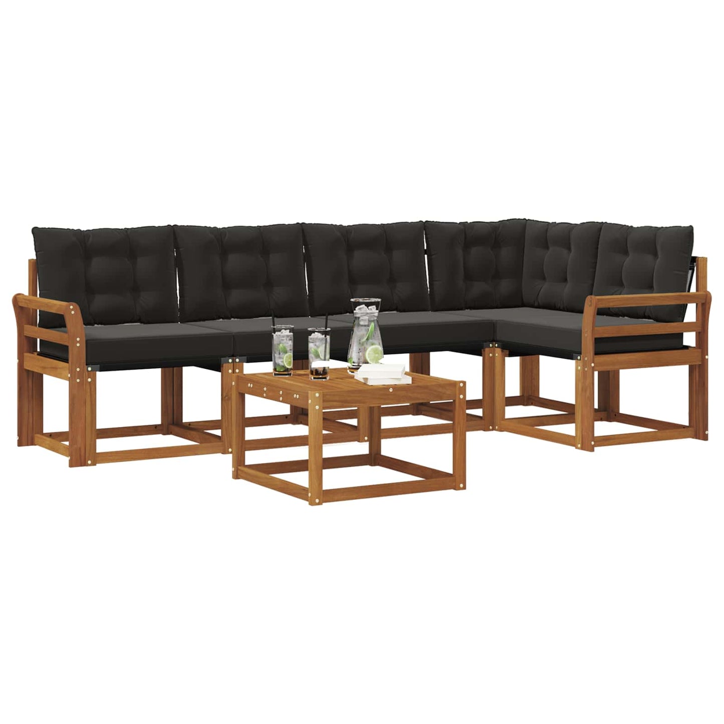Outdoor-Sofagarnitur mit Kissen 6 pcs Natürlich und Schwarz