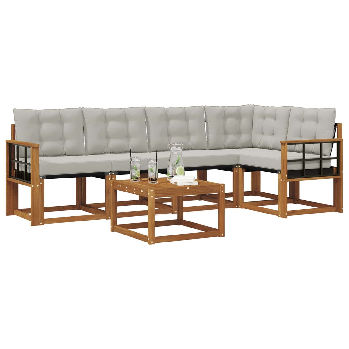 Outdoor-Sofagarnitur mit Kissen 6 pcs Natürlich und Hellgrau