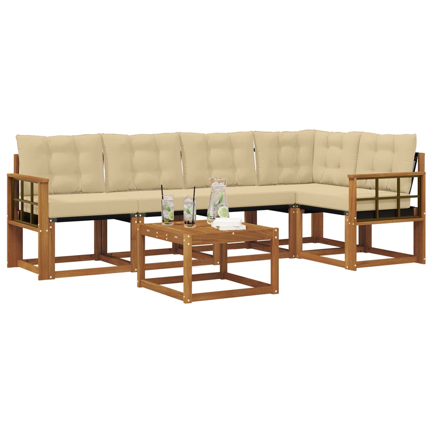 Outdoor-Sofagarnitur 6 stk. Natur und Beige