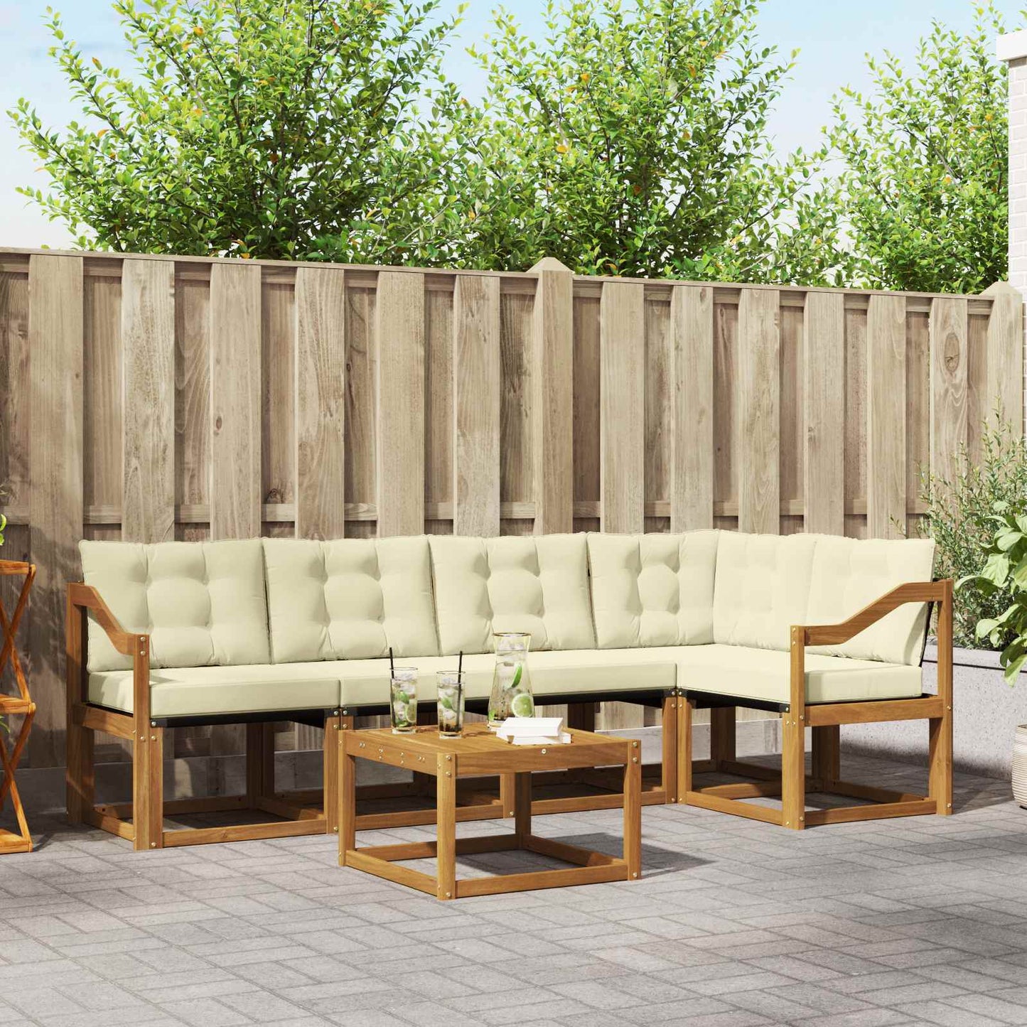 Outdoor-Sofagarnitur 6 stk. Natur und Creme