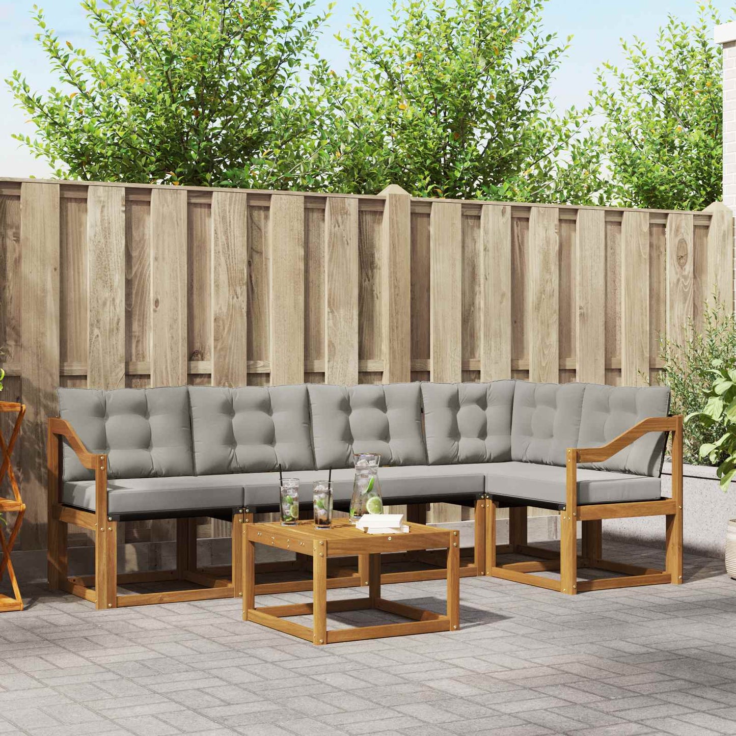 Outdoor-Sofagarnitur mit Kissen 6 pcs Natürlich und Hellgrau