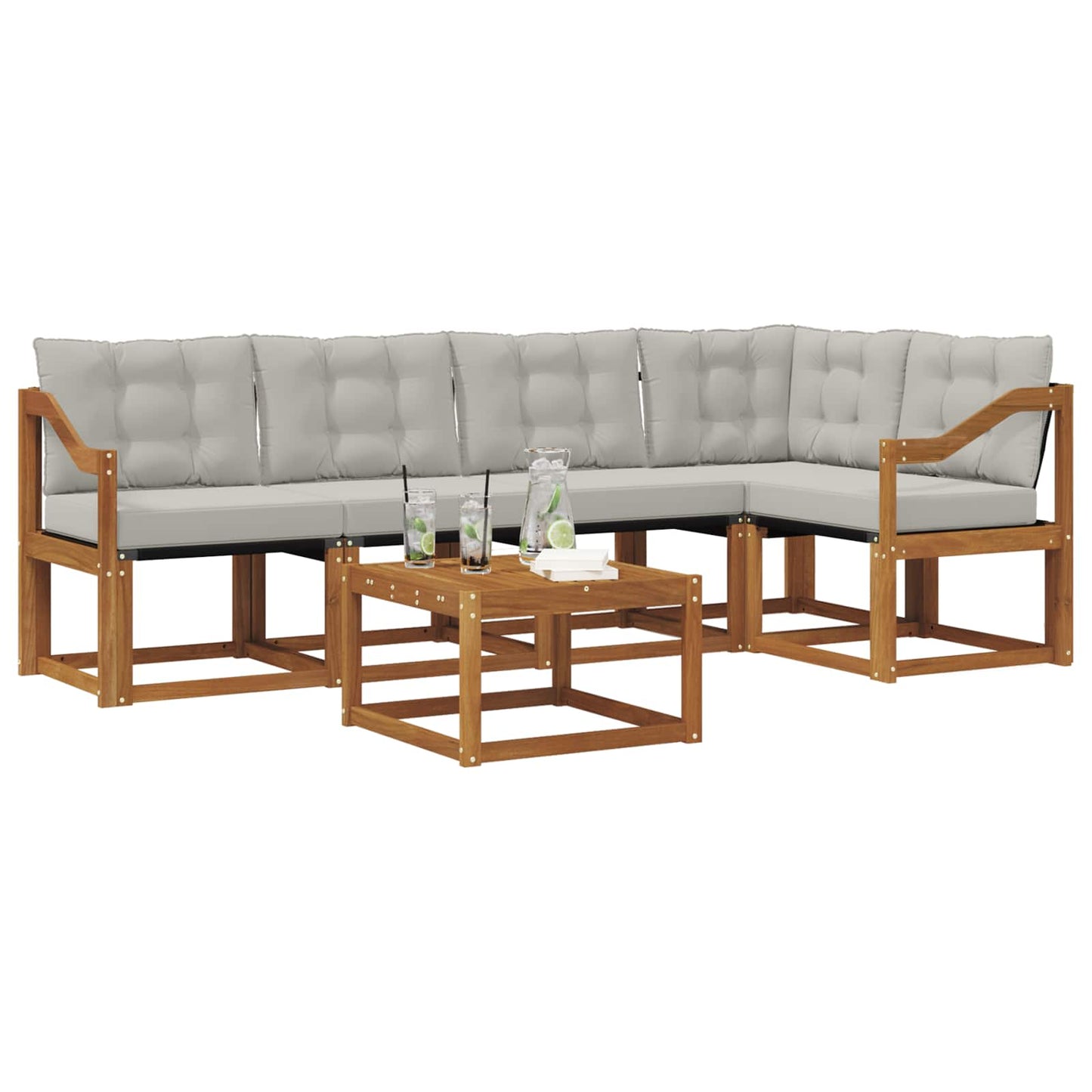 Outdoor-Sofagarnitur mit Kissen 6 pcs Natürlich und Hellgrau