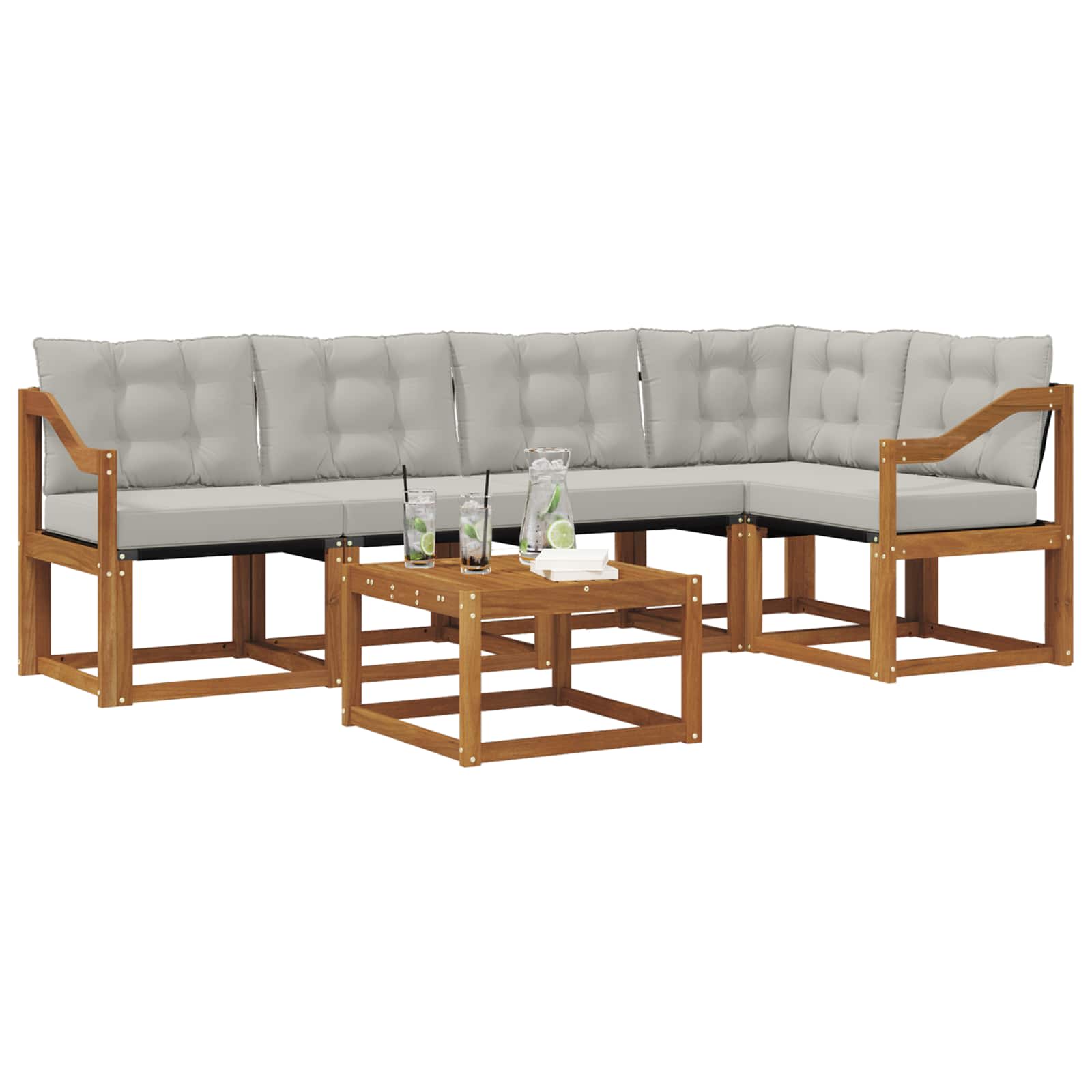 Outdoor-Sofagarnitur mit Kissen 6 pcs Natürlich und Hellgrau