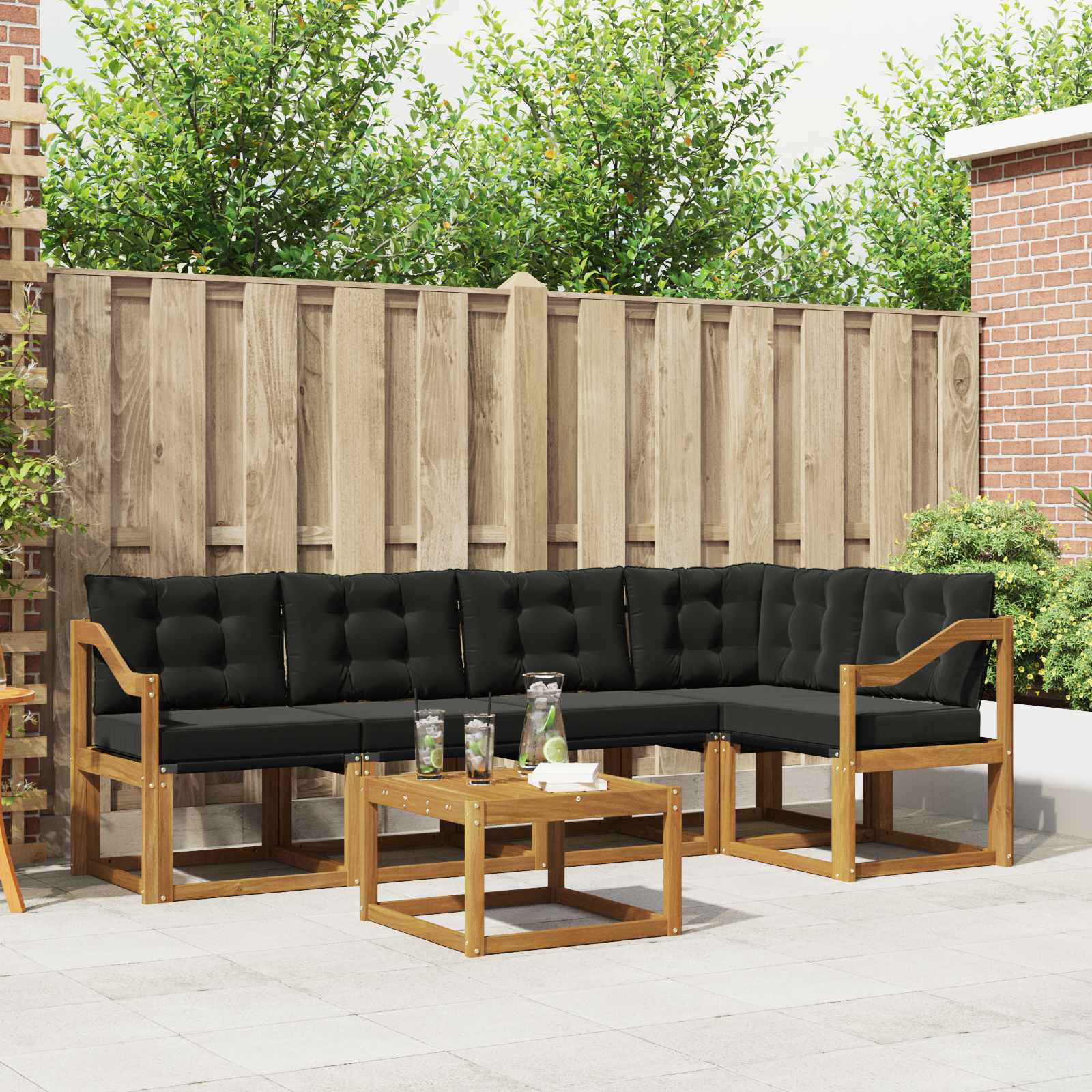 Outdoor-Sofagarnitur mit Kissen 6 pcs Natürlich und Schwarz