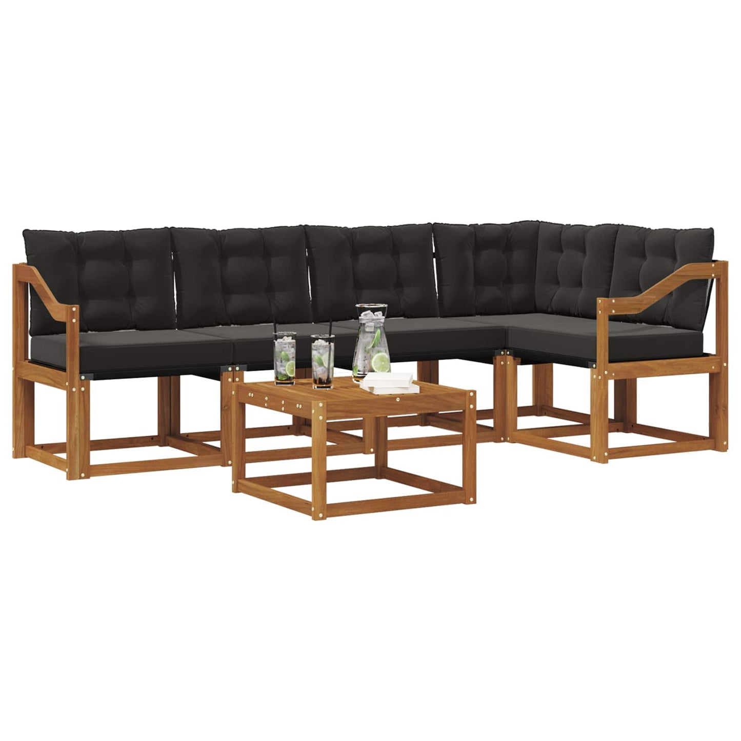 Outdoor-Sofagarnitur mit Kissen 6 pcs Natürlich und Schwarz