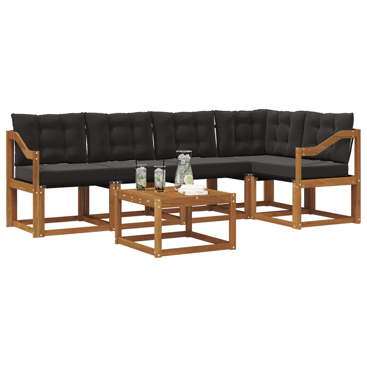 Outdoor-Sofagarnitur 6 stk. Natur und Schwarz