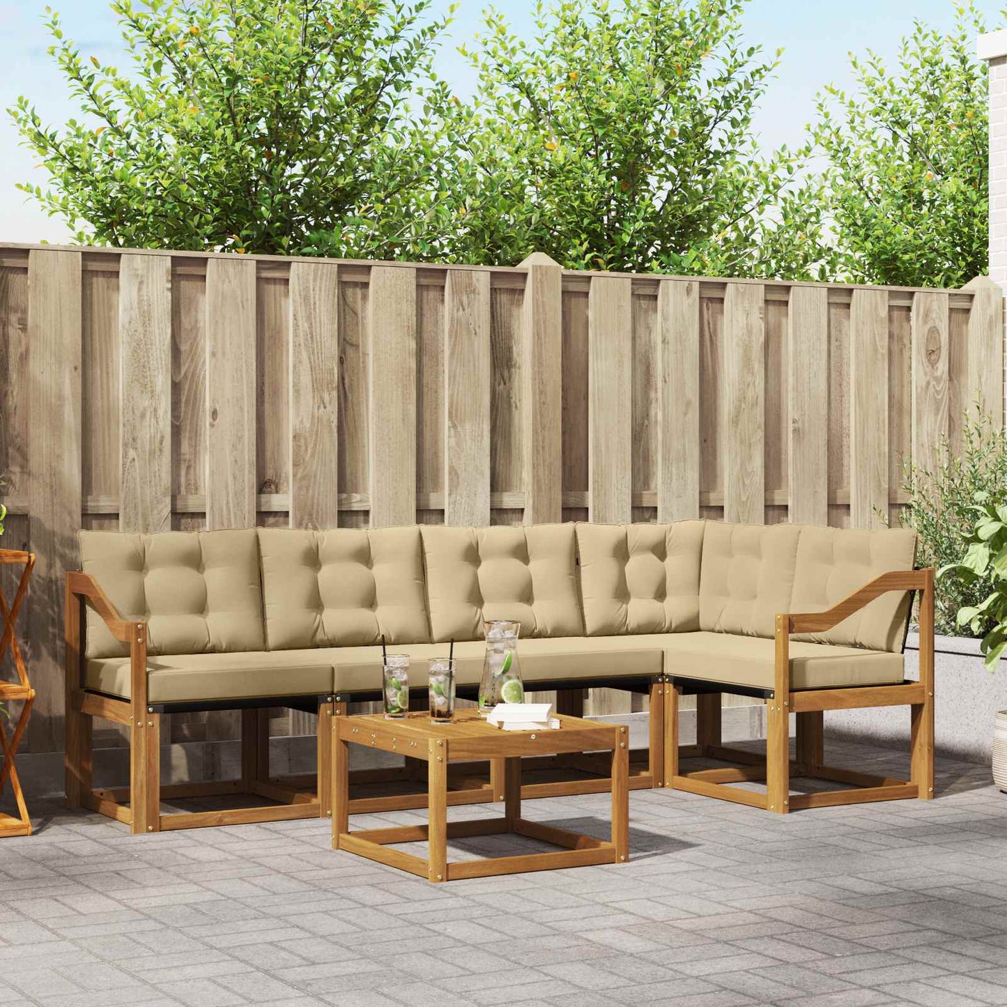 Outdoor-Sofagarnitur 6 stk. Natur und Beige