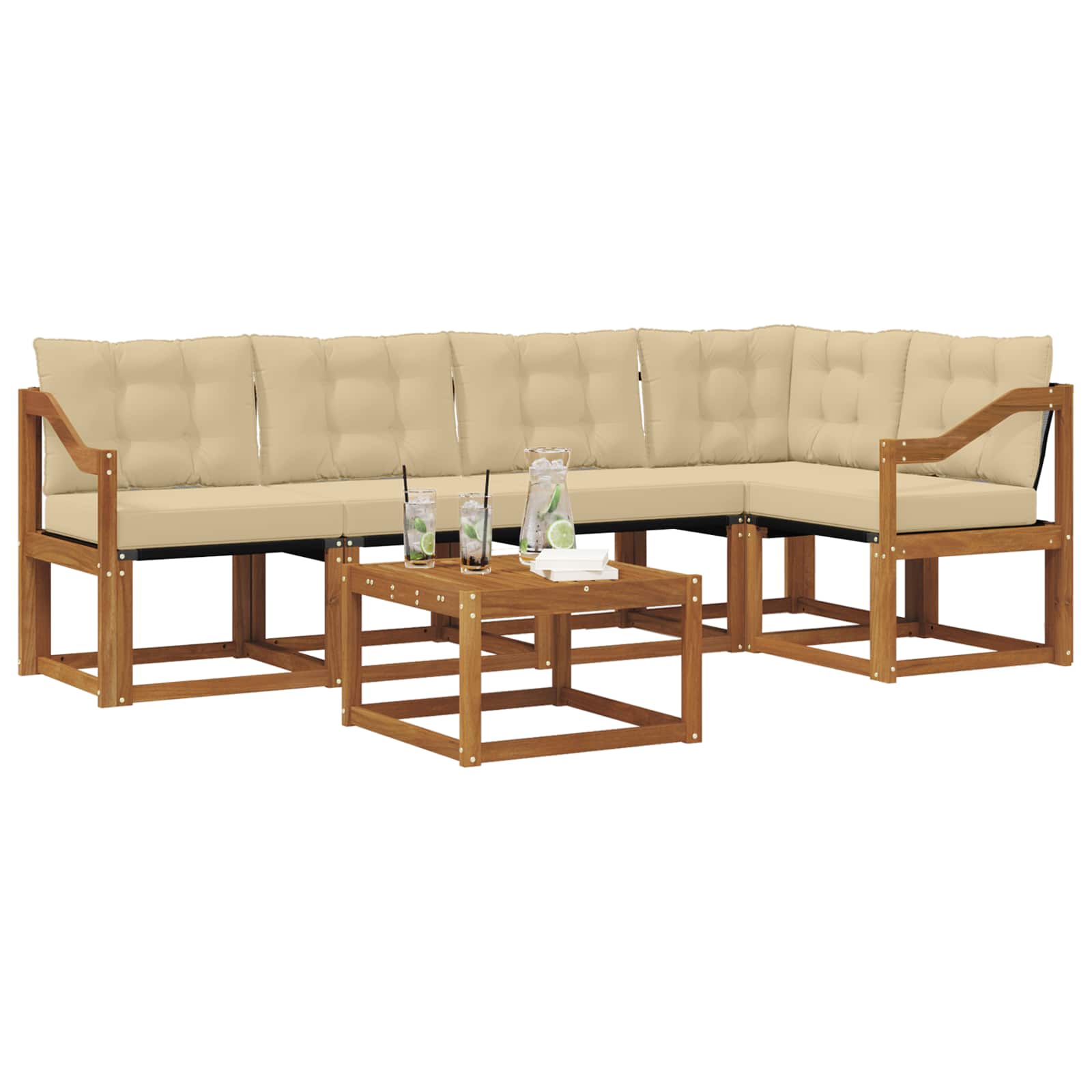 Outdoor-Sofagarnitur 6 stk. Natur und Beige