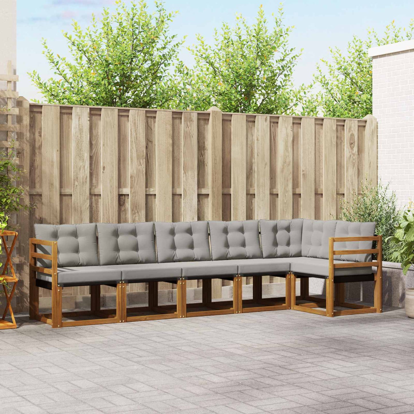 Outdoor-Sofagarnitur mit Kissen 6 pcs Natürlich und Hellgrau