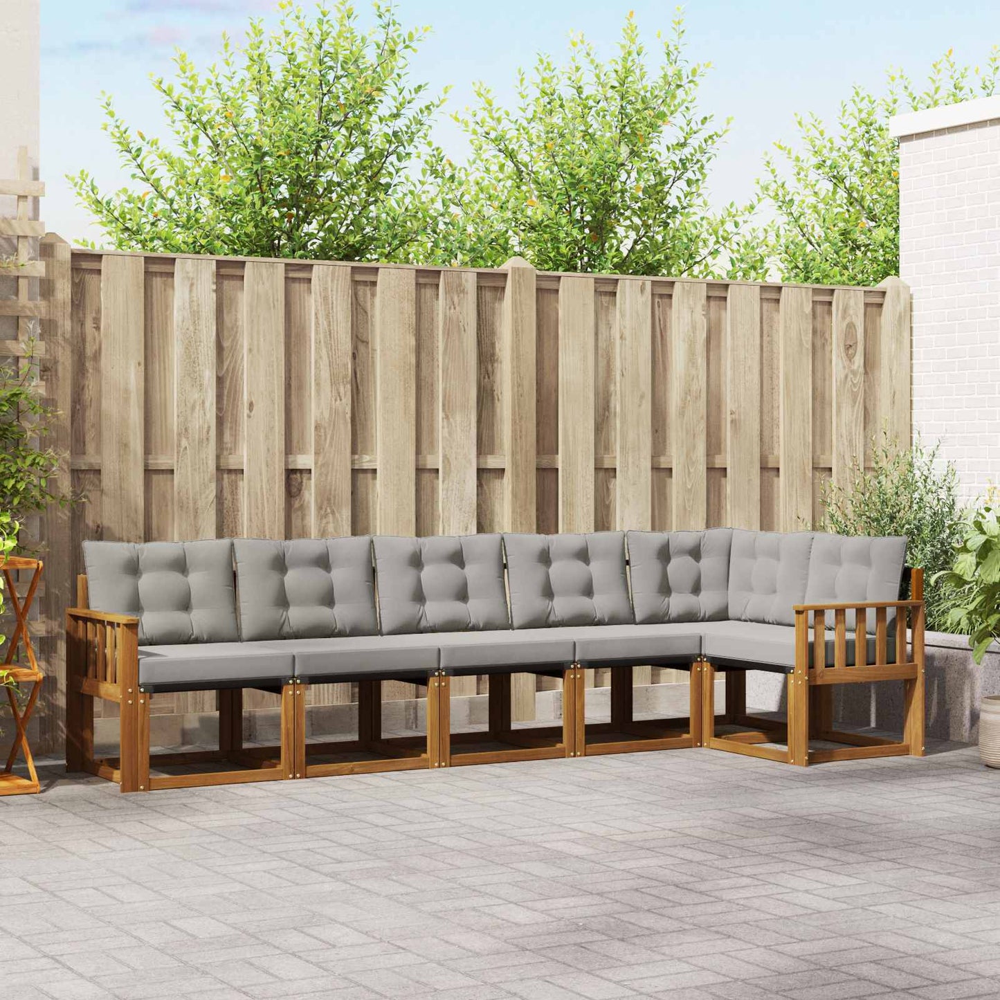 Outdoor-Sofagarnitur mit Kissen 6 pcs Natürlich und Hellgrau