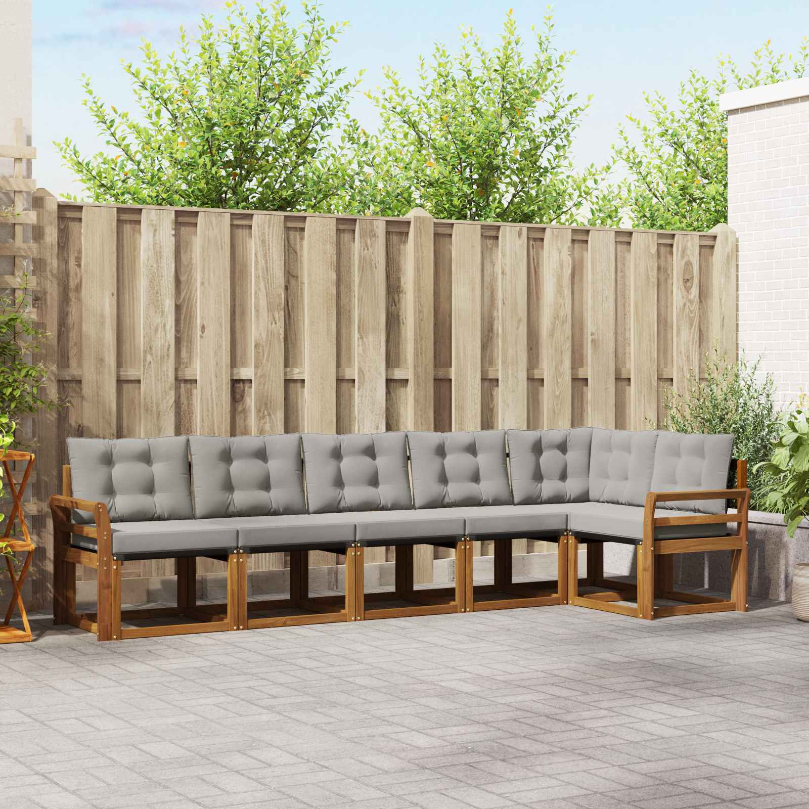 Outdoor-Sofagarnitur mit Kissen 6 pcs Natürlich und Hellgrau