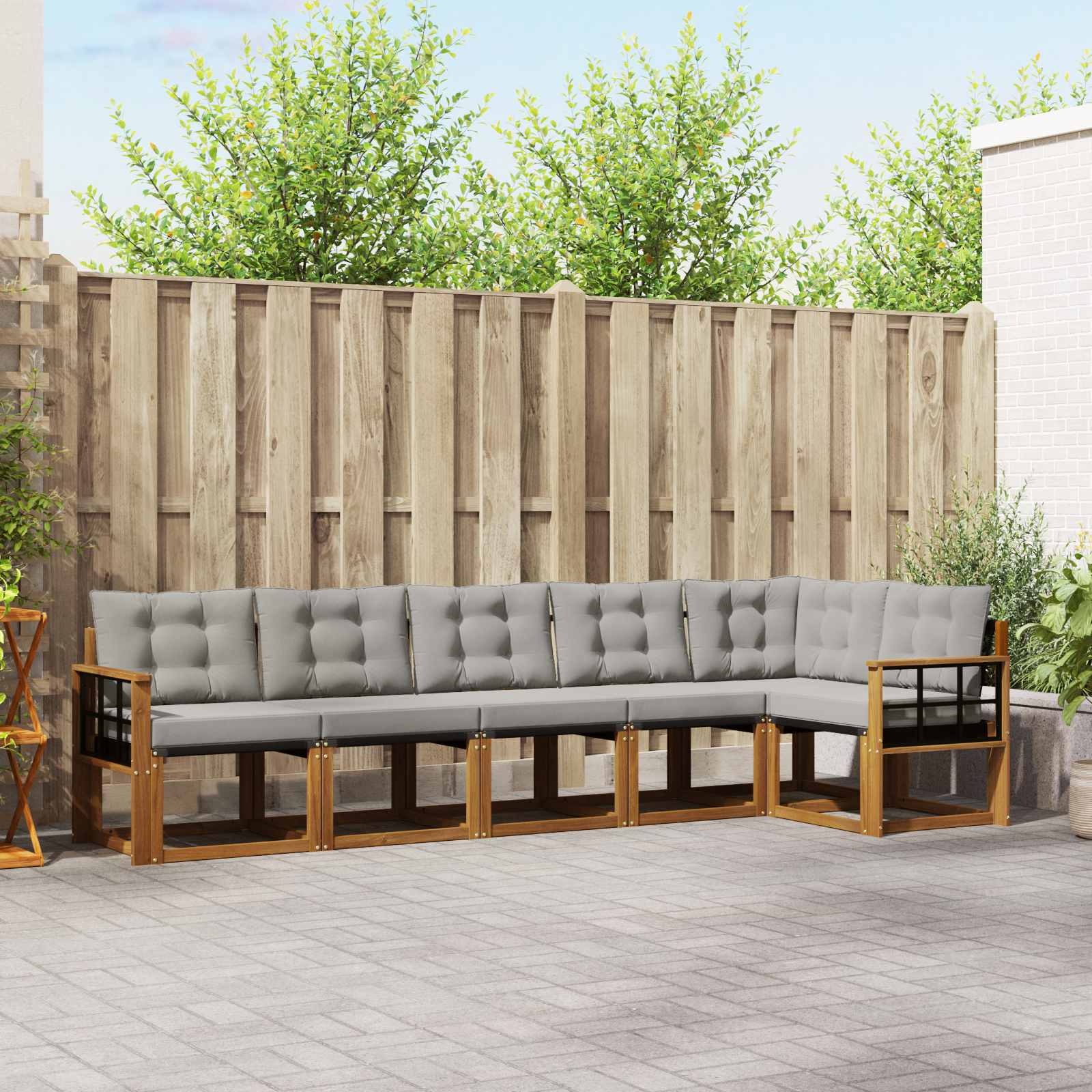Outdoor-Sofagarnitur mit Kissen 6 pcs Natürlich und Hellgrau