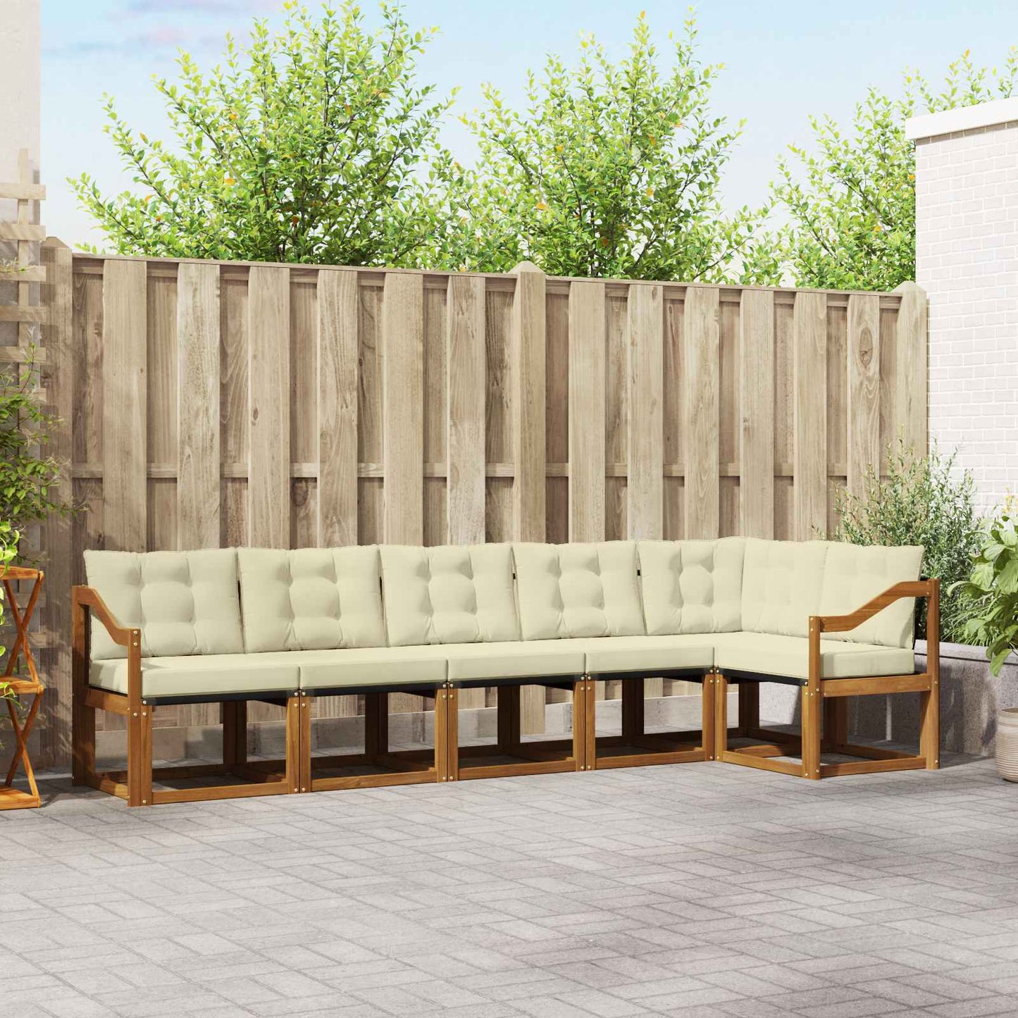 Outdoor-Sofagarnitur mit Kissen 6 pcs Natur und Creme