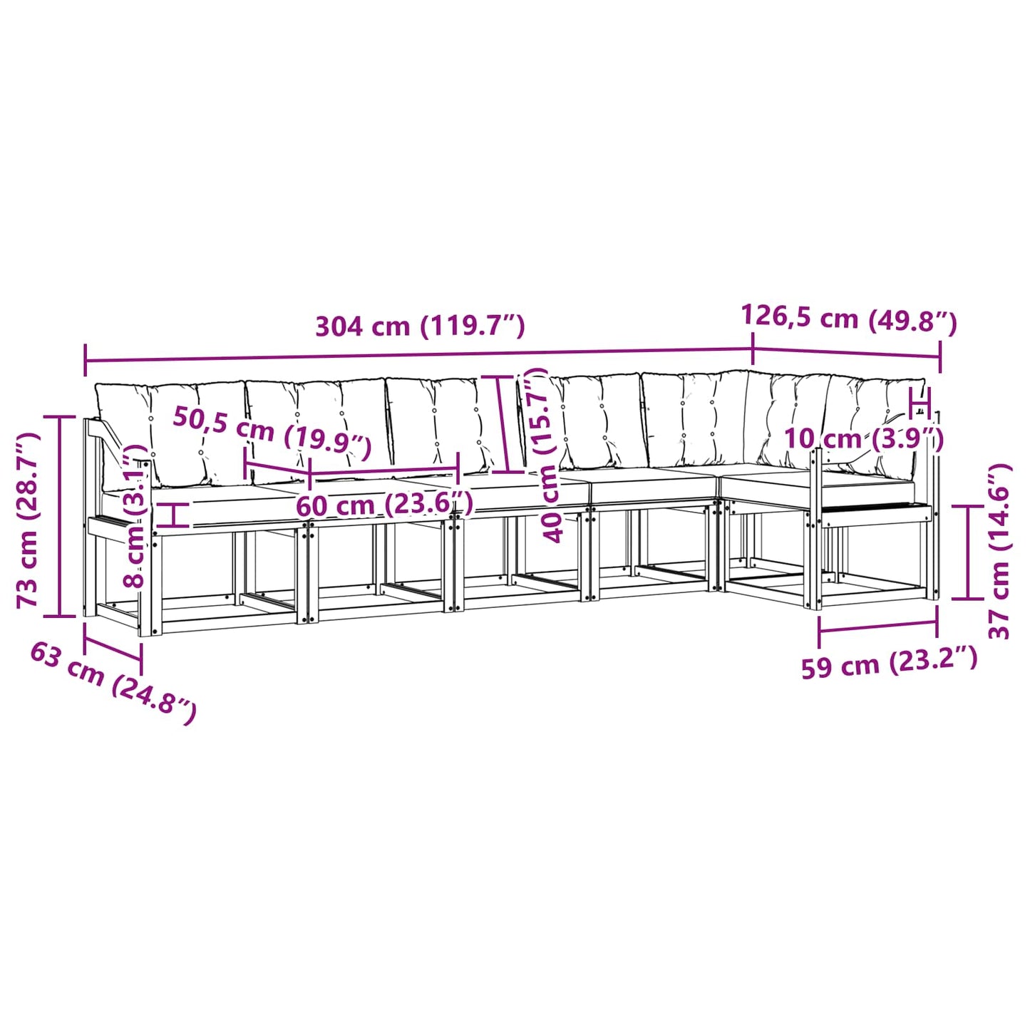 Outdoor-Sofagarnitur mit Kissen 6 pcs Natürlich und Schwarz