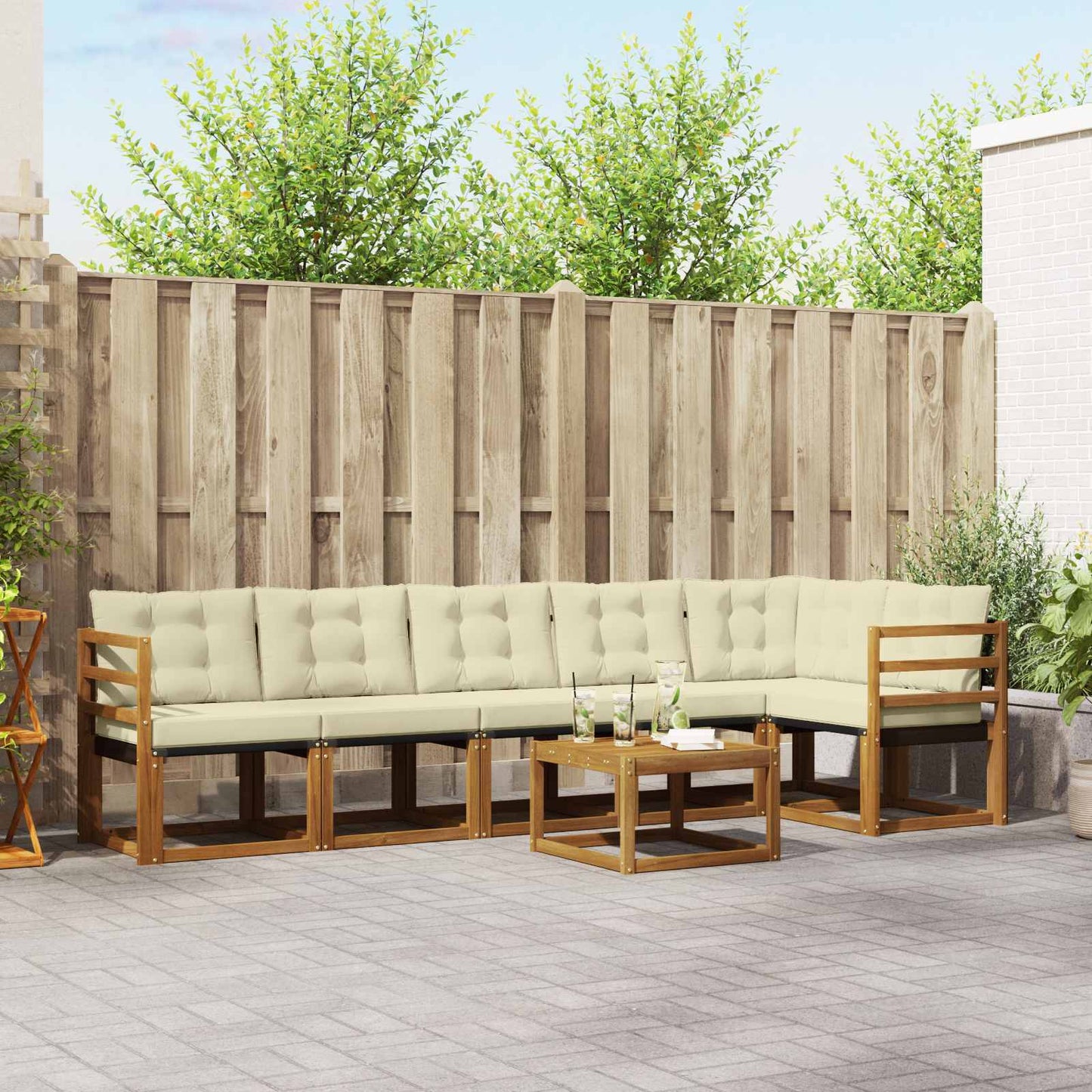 Outdoor-Sofagarnitur 7 stk. Natur und Creme