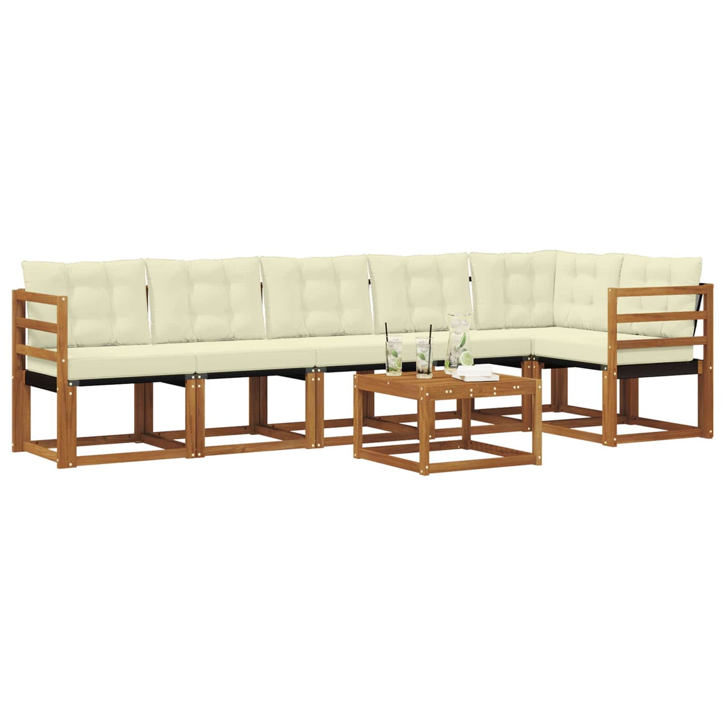 Outdoor-Sofagarnitur 7 stk. Natur und Creme