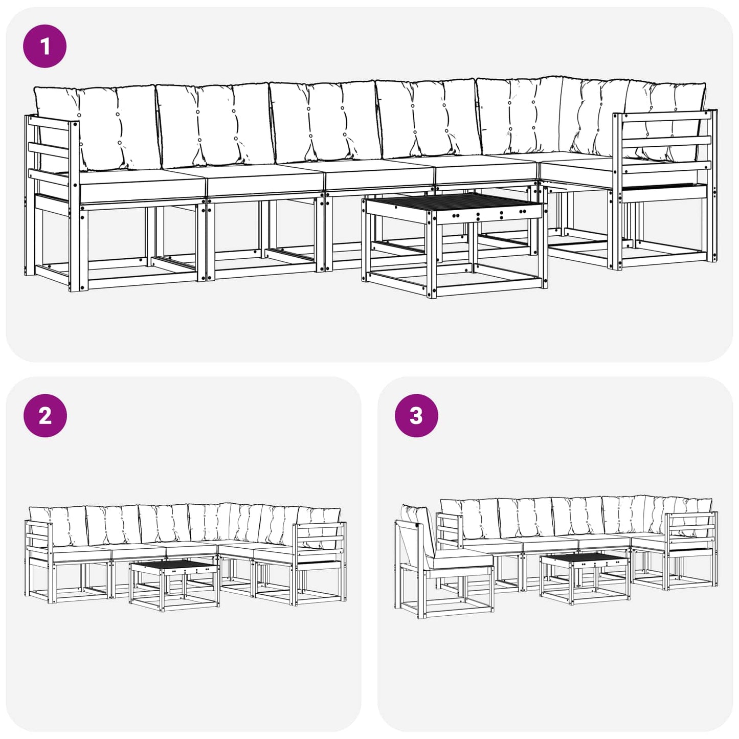 Outdoor-Sofagarnitur 7 stk. Natur und Creme